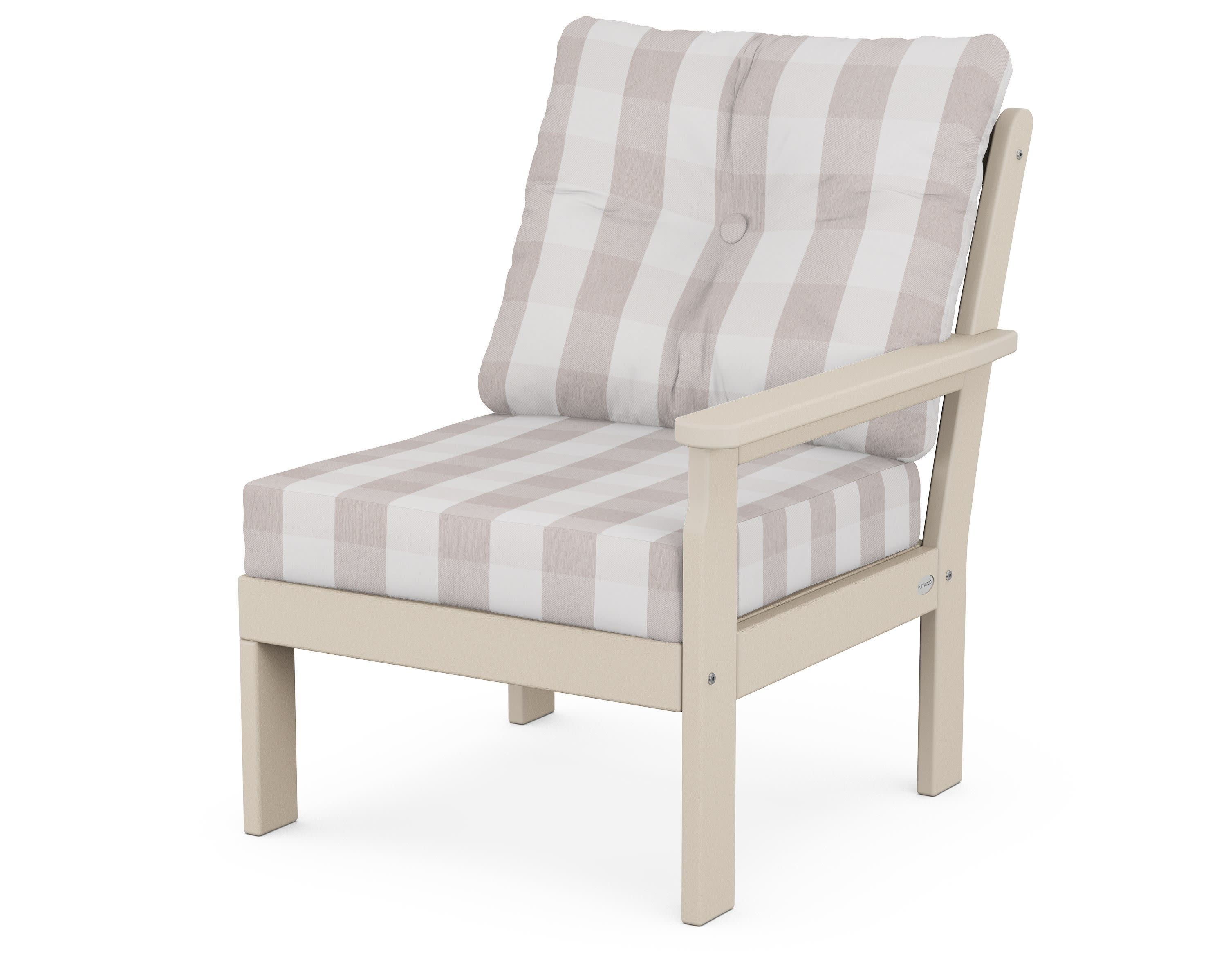 Vineyard Modular Right Arm Chair in Sand / Buffalo Plaid Dune Burlap