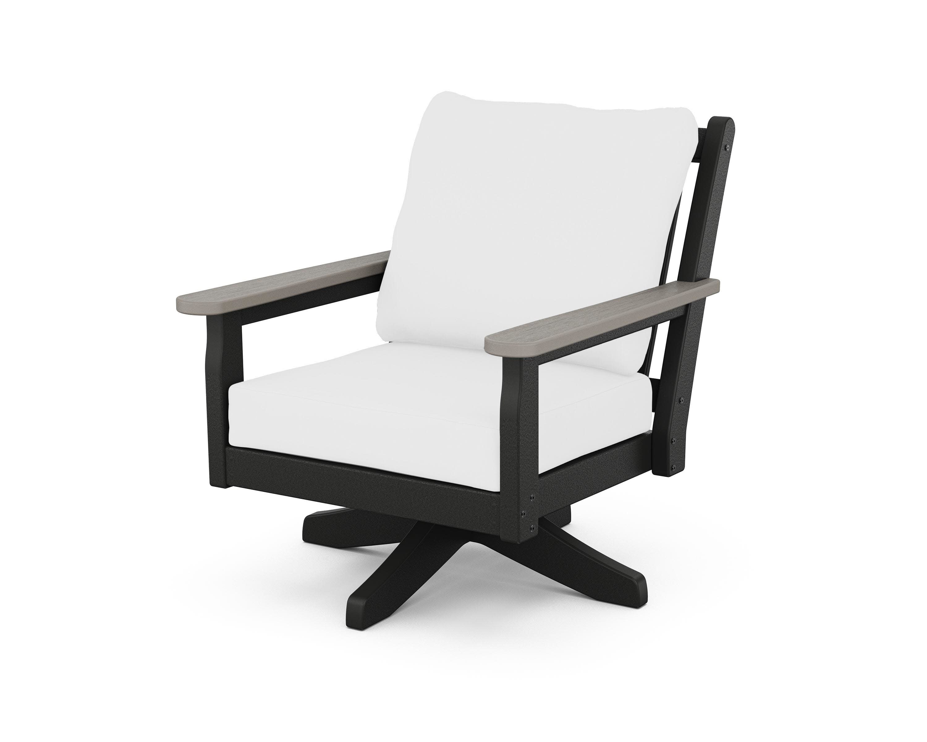 Chippendale Deep Seating Swivel Chair in Black / Driftwood / Natural