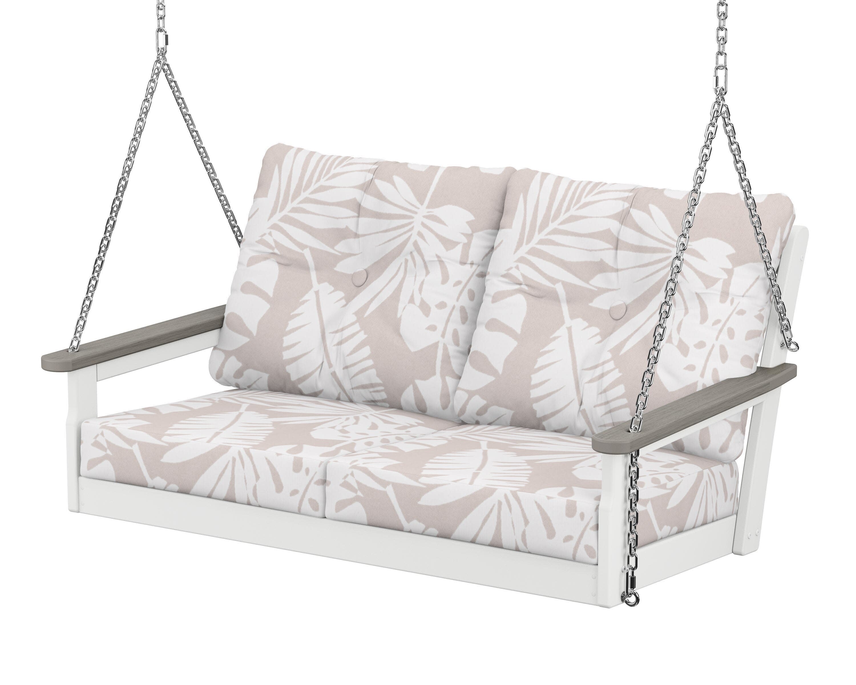 Vineyard Deep Seating Swing in White / Driftwood / Leaf Dune Burlap