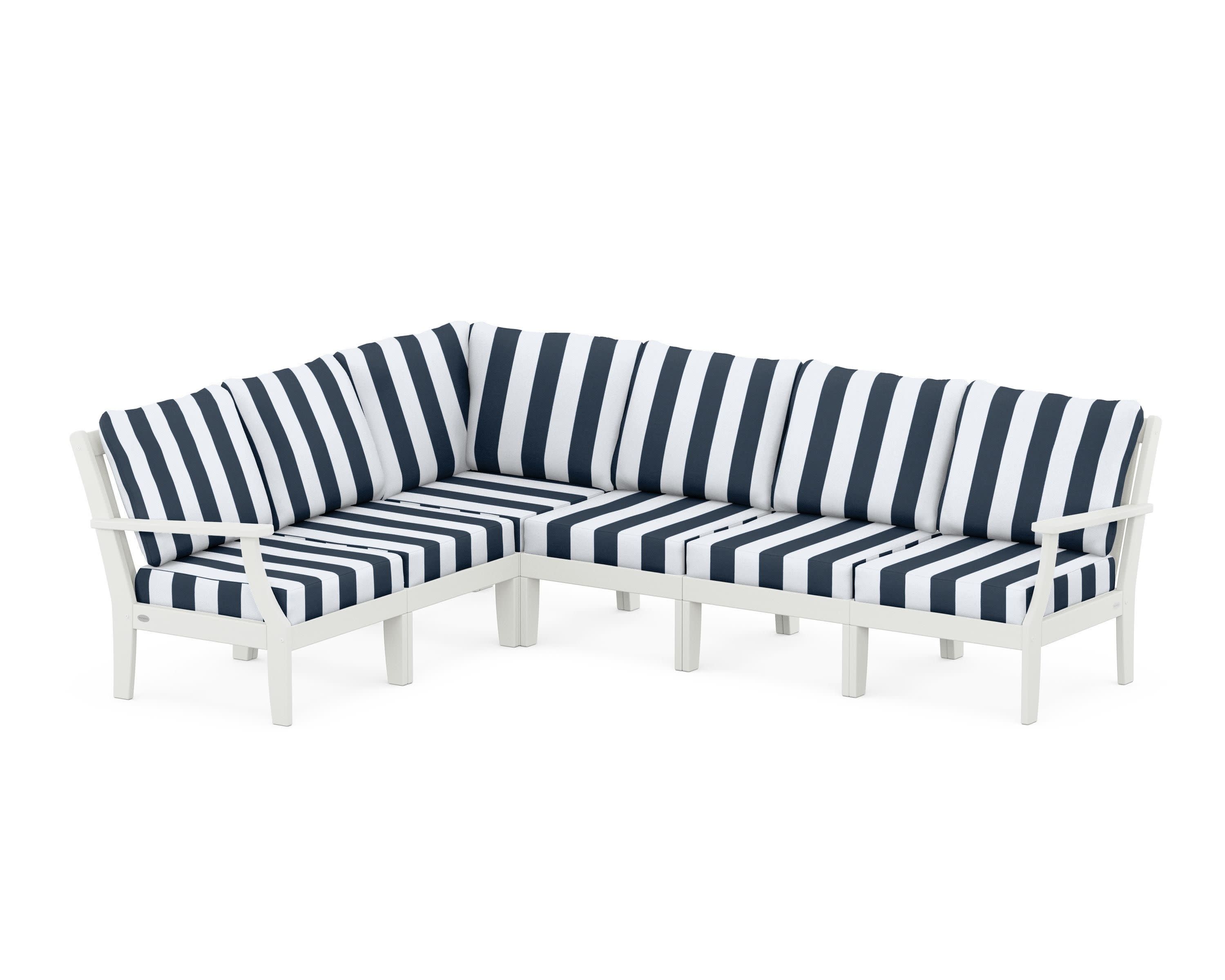 Braxton Modular 6-Piece Deep Seating Set in Vintage White / Cabana Stripe Marine Indigo