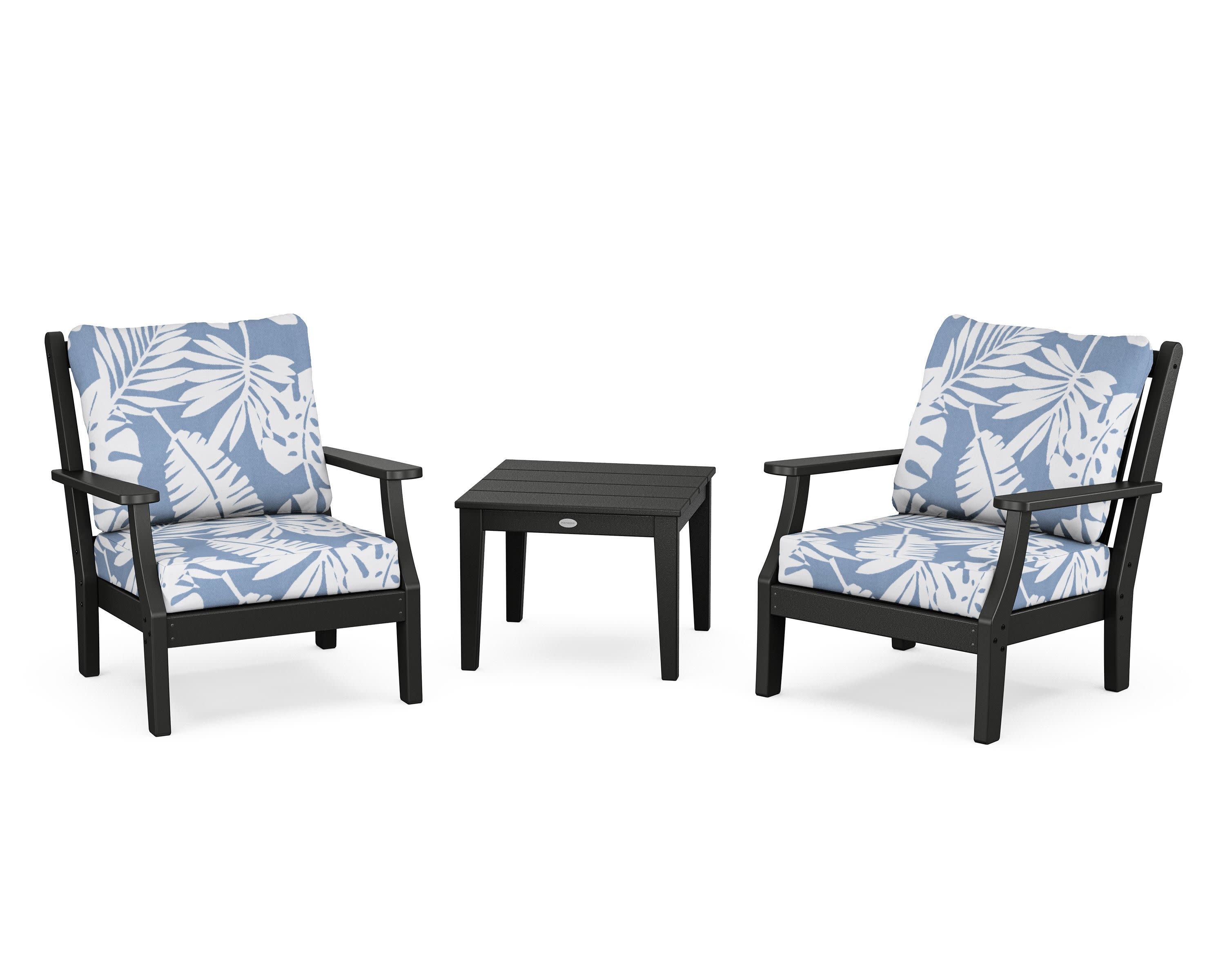 Wovendale 3-Piece Deep Seating Set in Black / Leaf Sky Blue