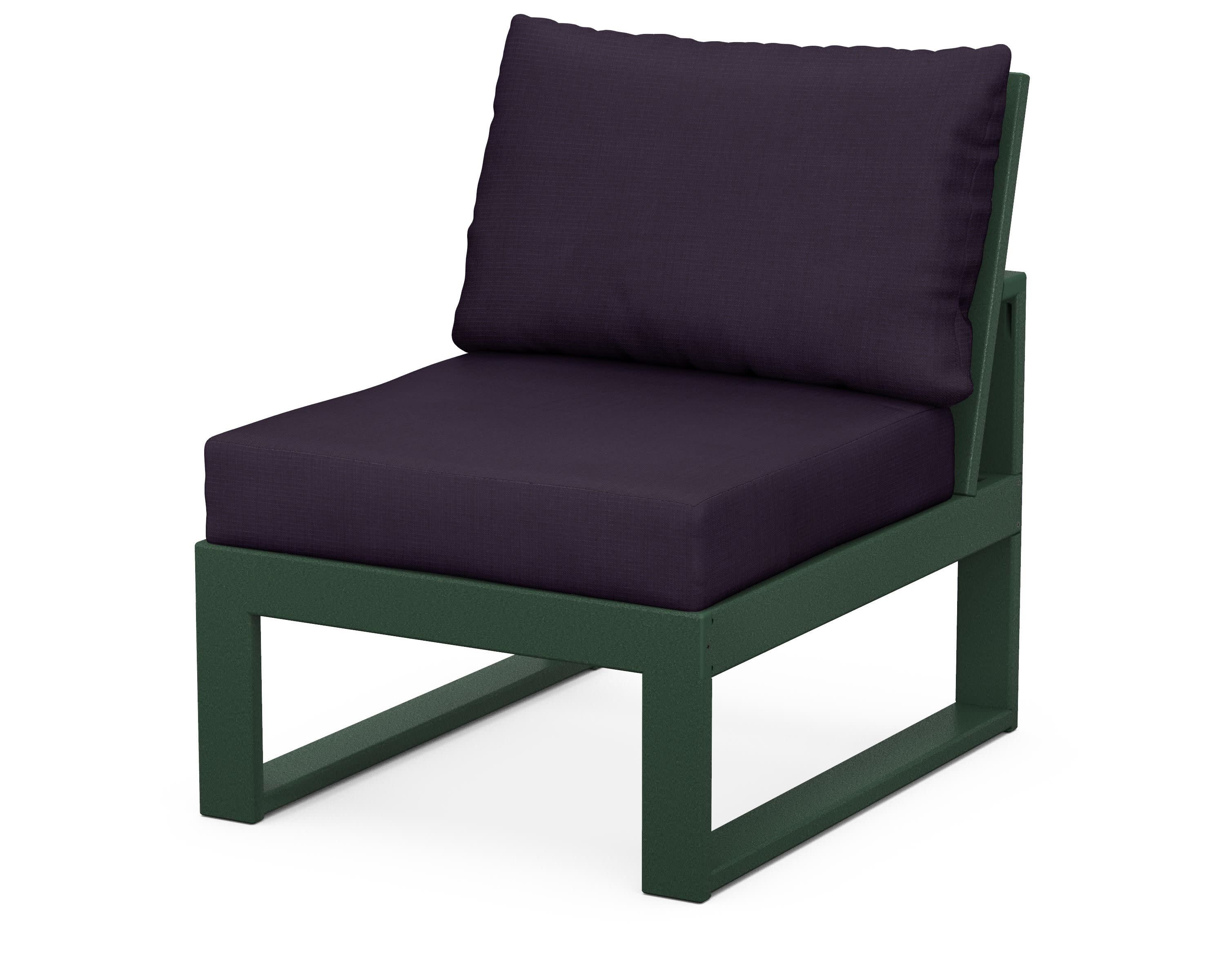 Modular Armless Chair in Green / Navy Linen