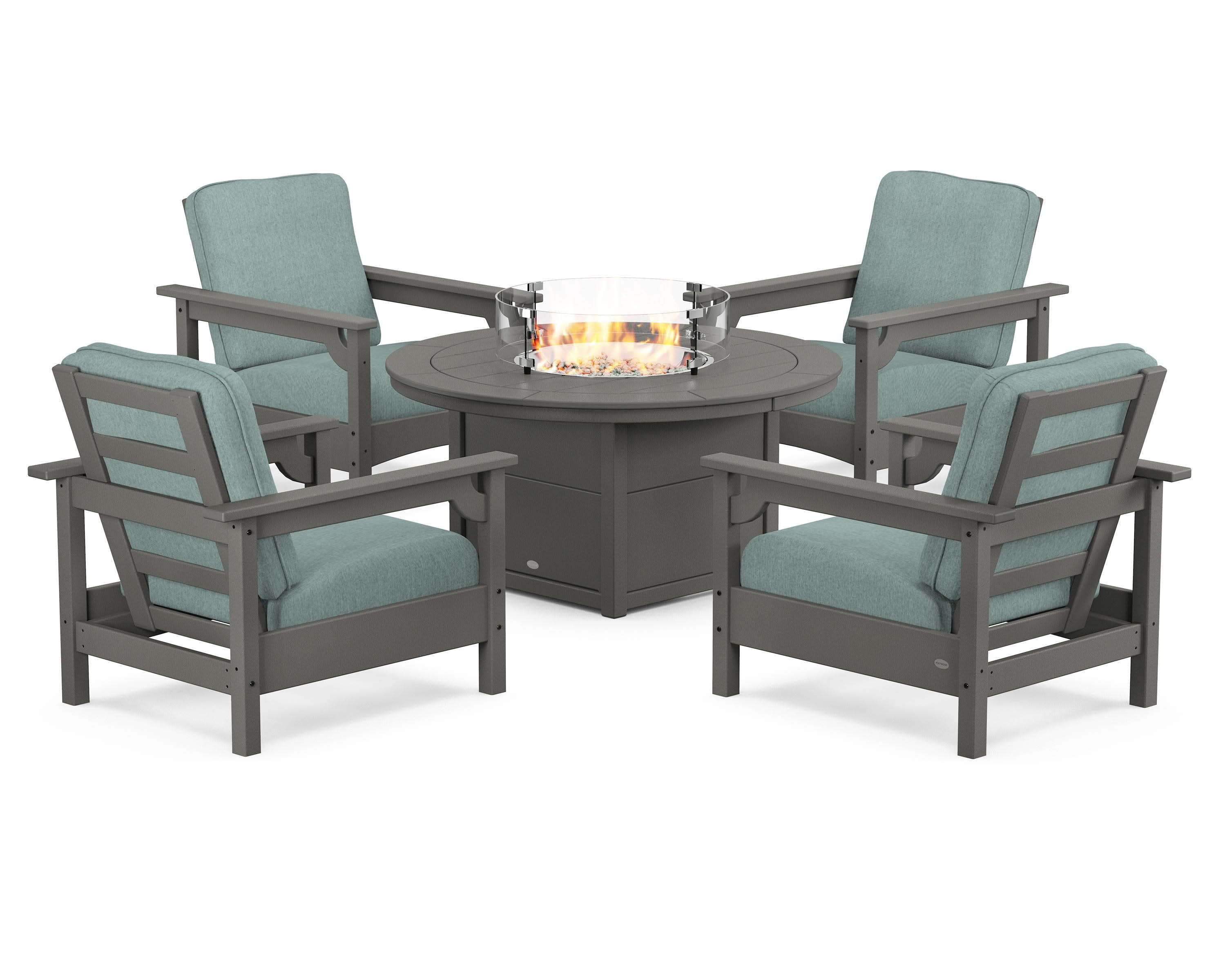 Club 5-Piece Conversation Set with Fire Pit Table in Slate Grey / Glacier Spa