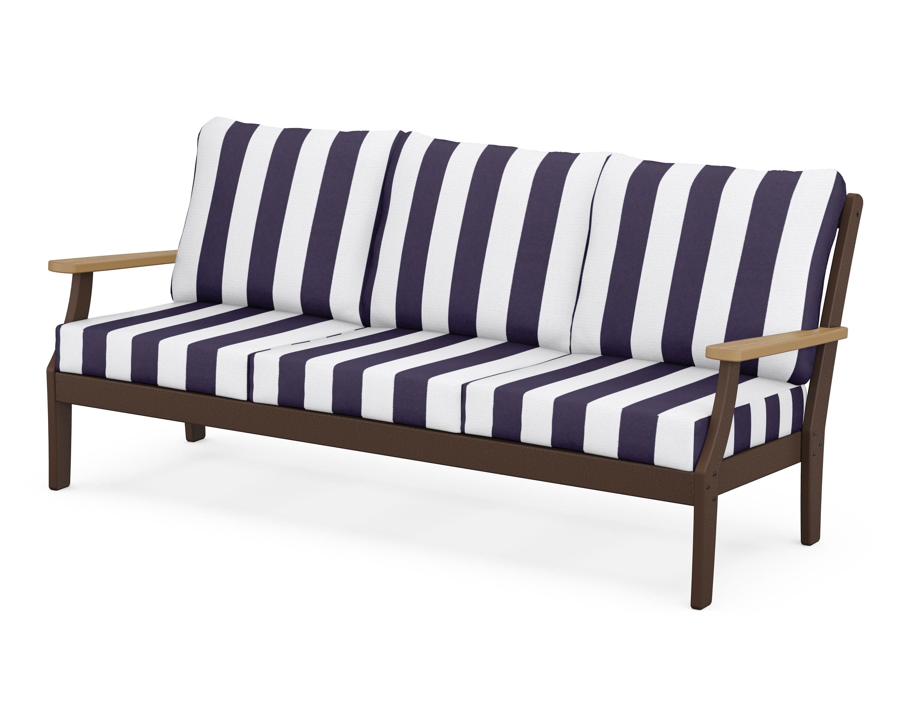 Braxton Deep Seating Sofa in Mahogany / Natural / Cabana Stripe Navy