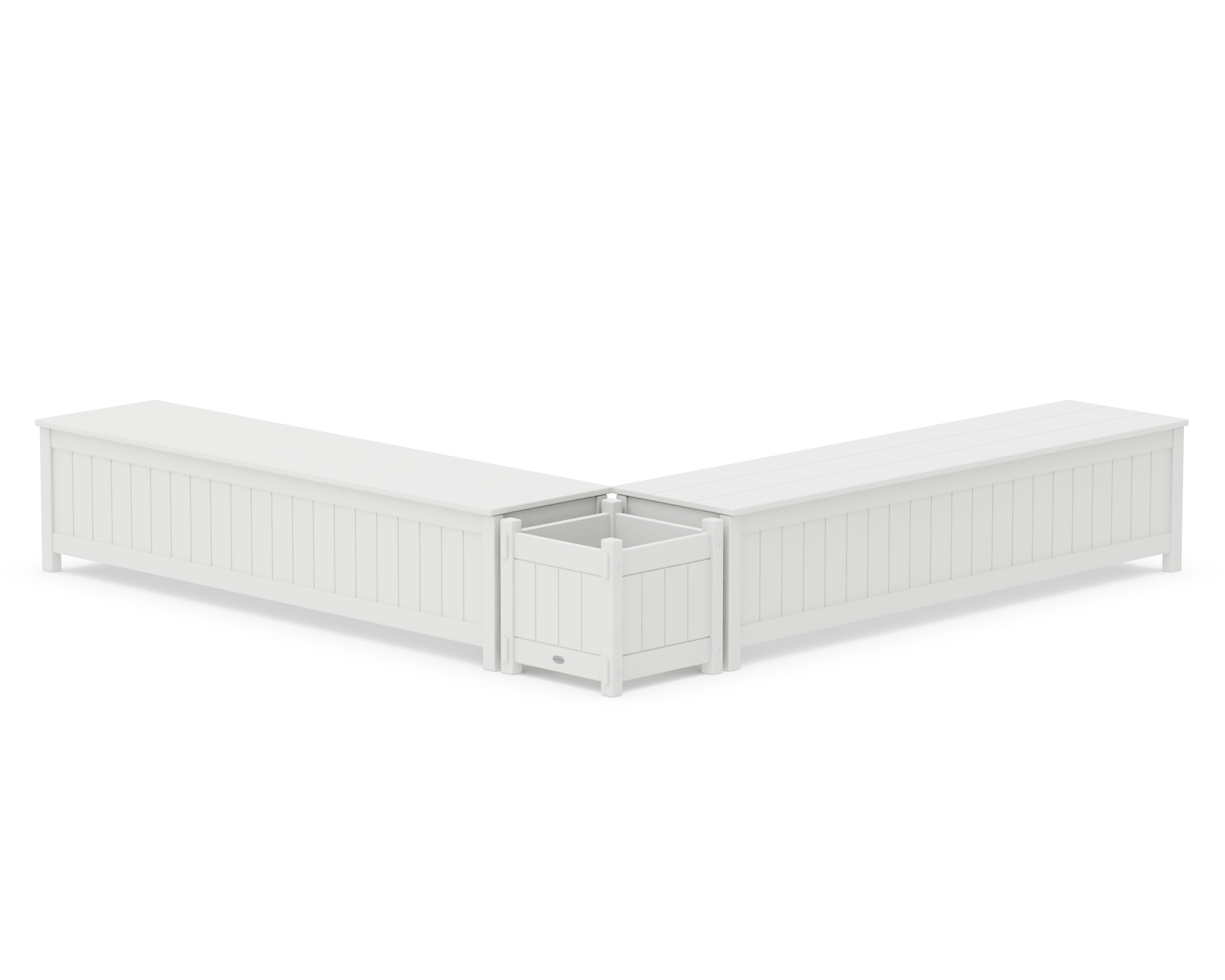 72" Vineyard L- Shaped Planter Storage Bench Set in White