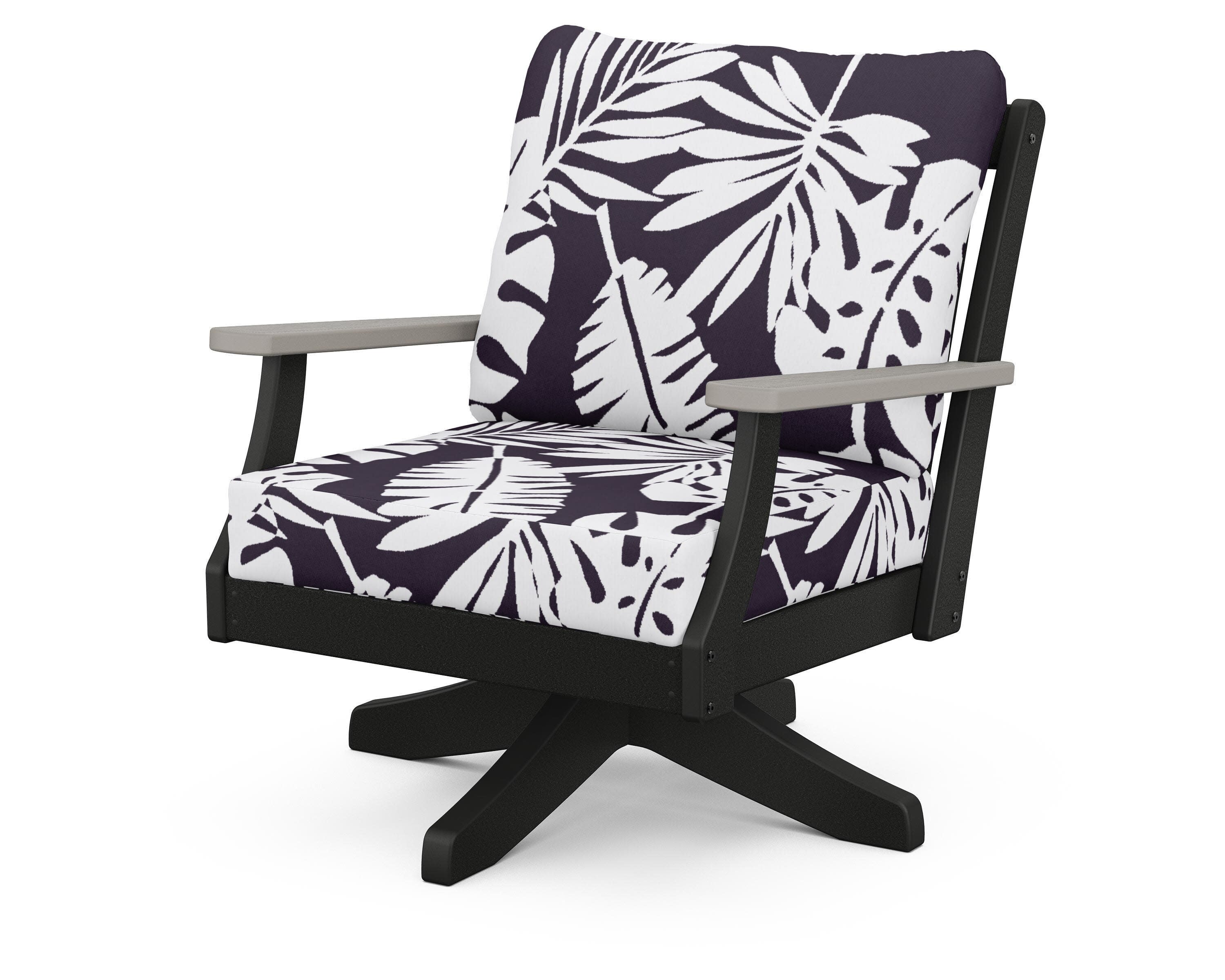 Braxton Deep Seating Swivel Chair in Black / Driftwood / Leaf Navy