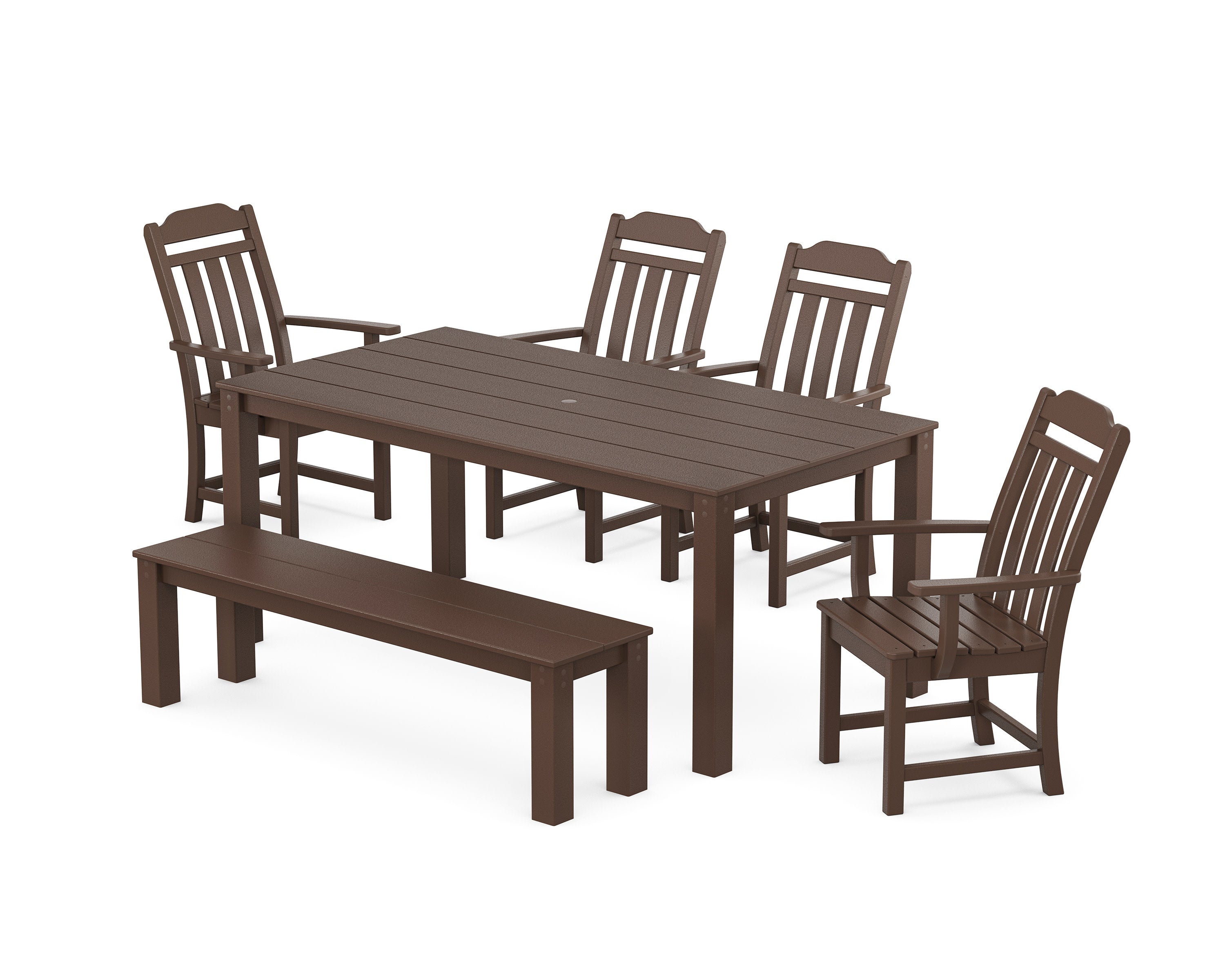 Cottage 6-Piece Parsons Dining Set with Bench in Mahogany