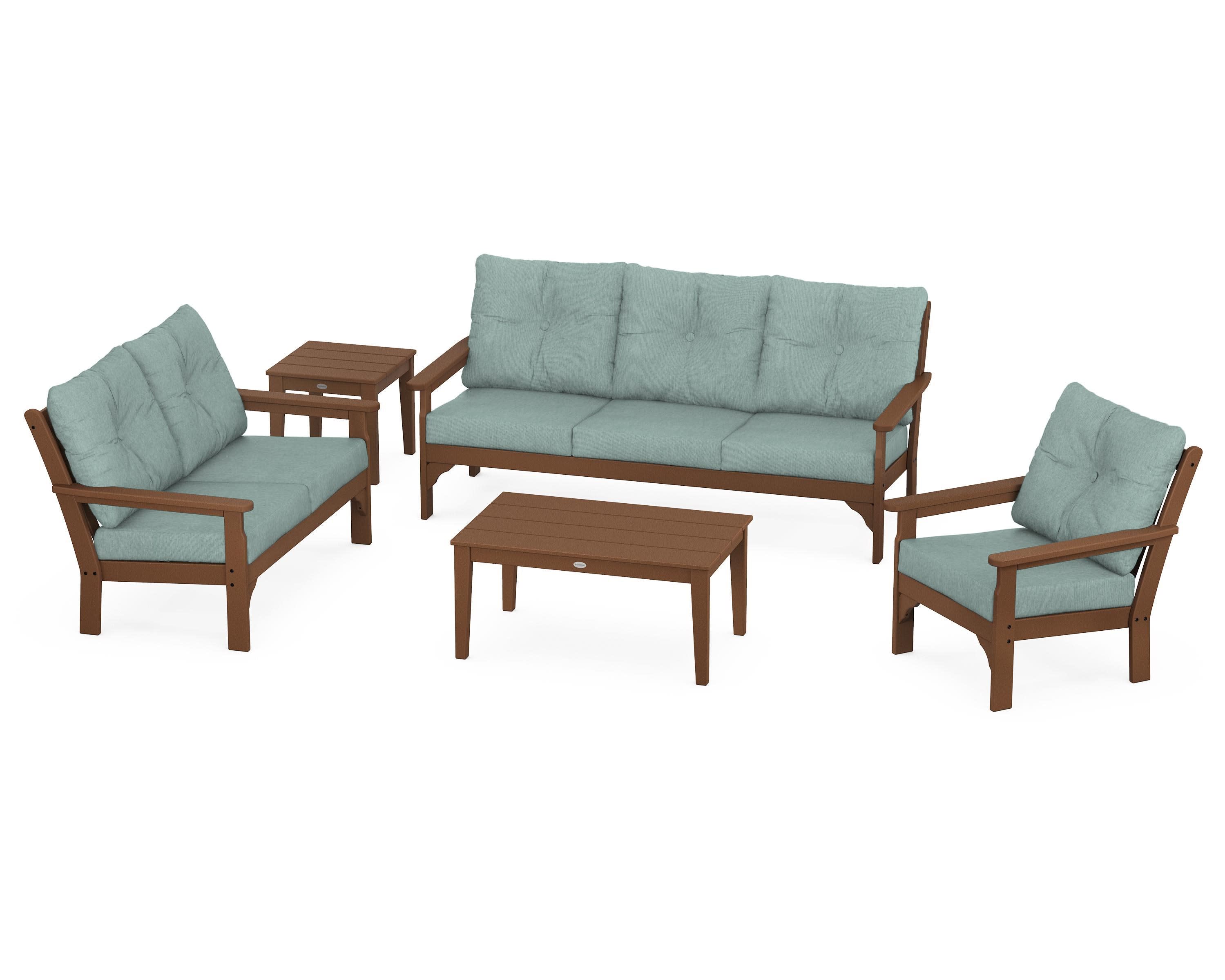 Vineyard 5 Piece Deep Seating Set in Teak / Glacier Spa