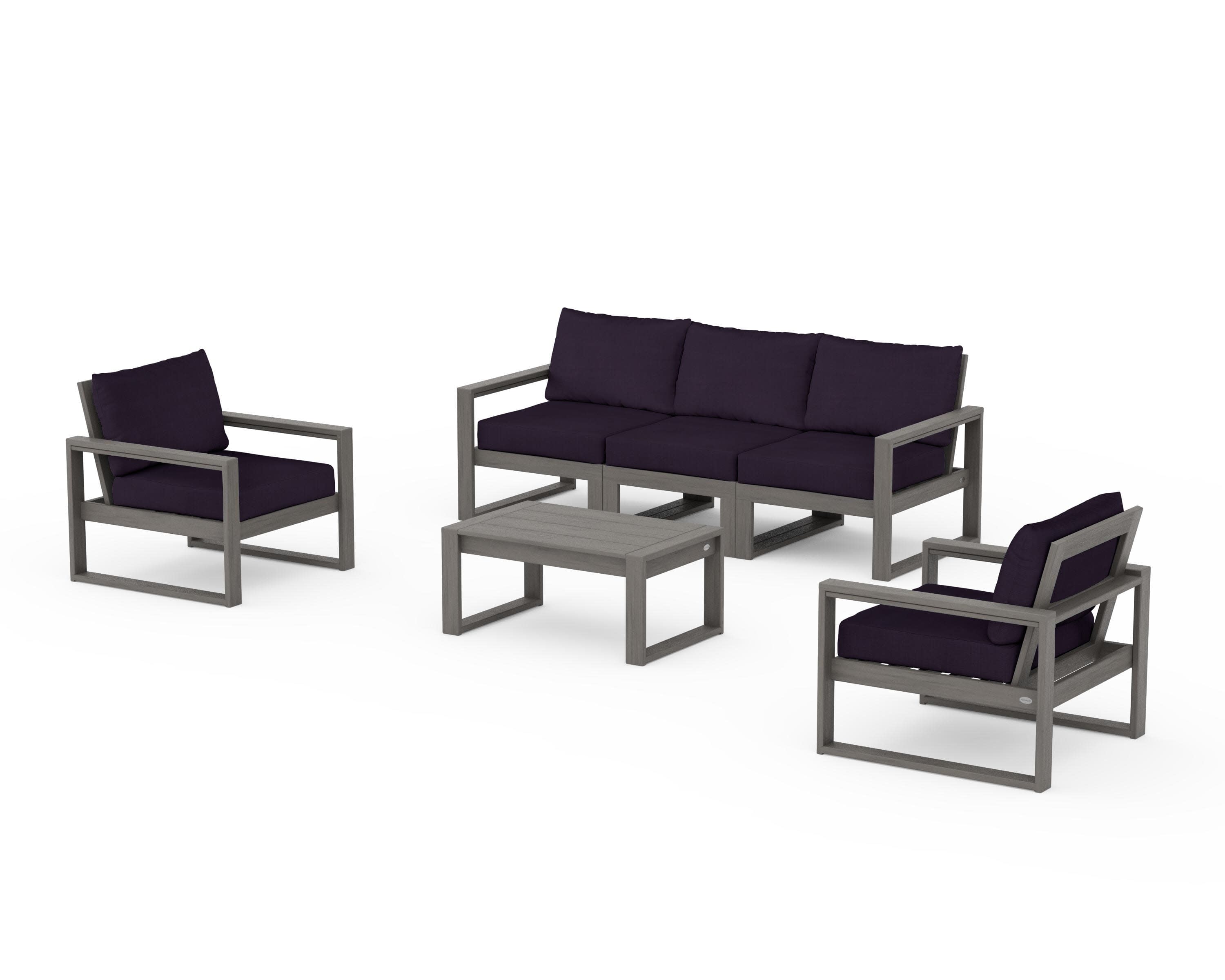 EDGE Sectional 4-Piece Deep Seating Set with Sofa in Driftwood / Navy Linen