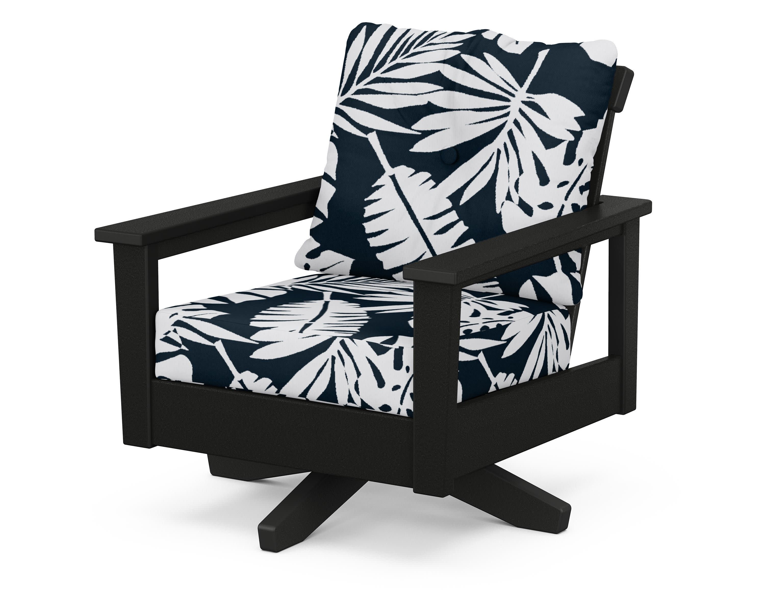 Prescott Deep Seating Swivel Chair in Black / Leaf Marine Indigo