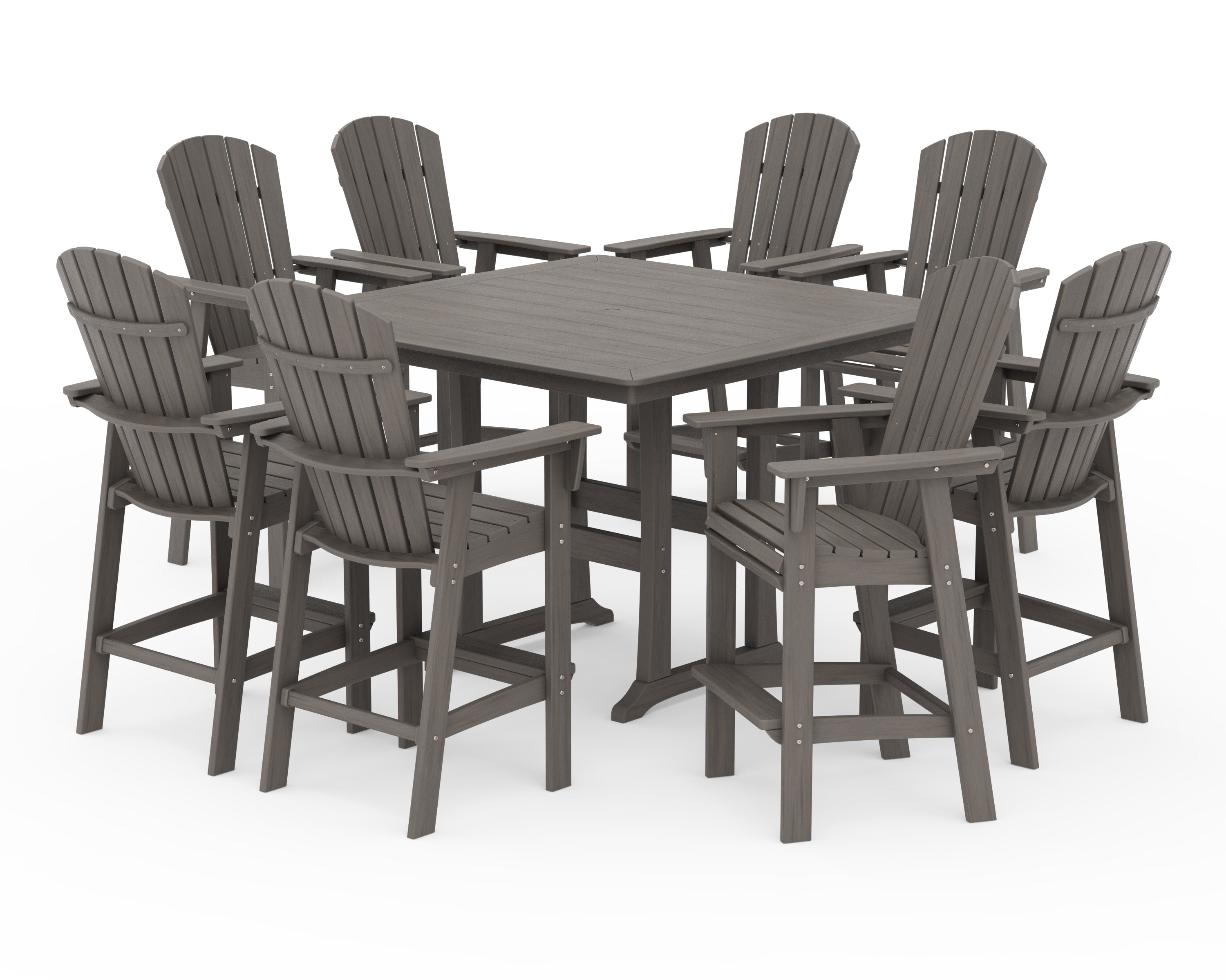 Nautical Curveback Adirondack 9-Piece Trestle Bar Set in Driftwood