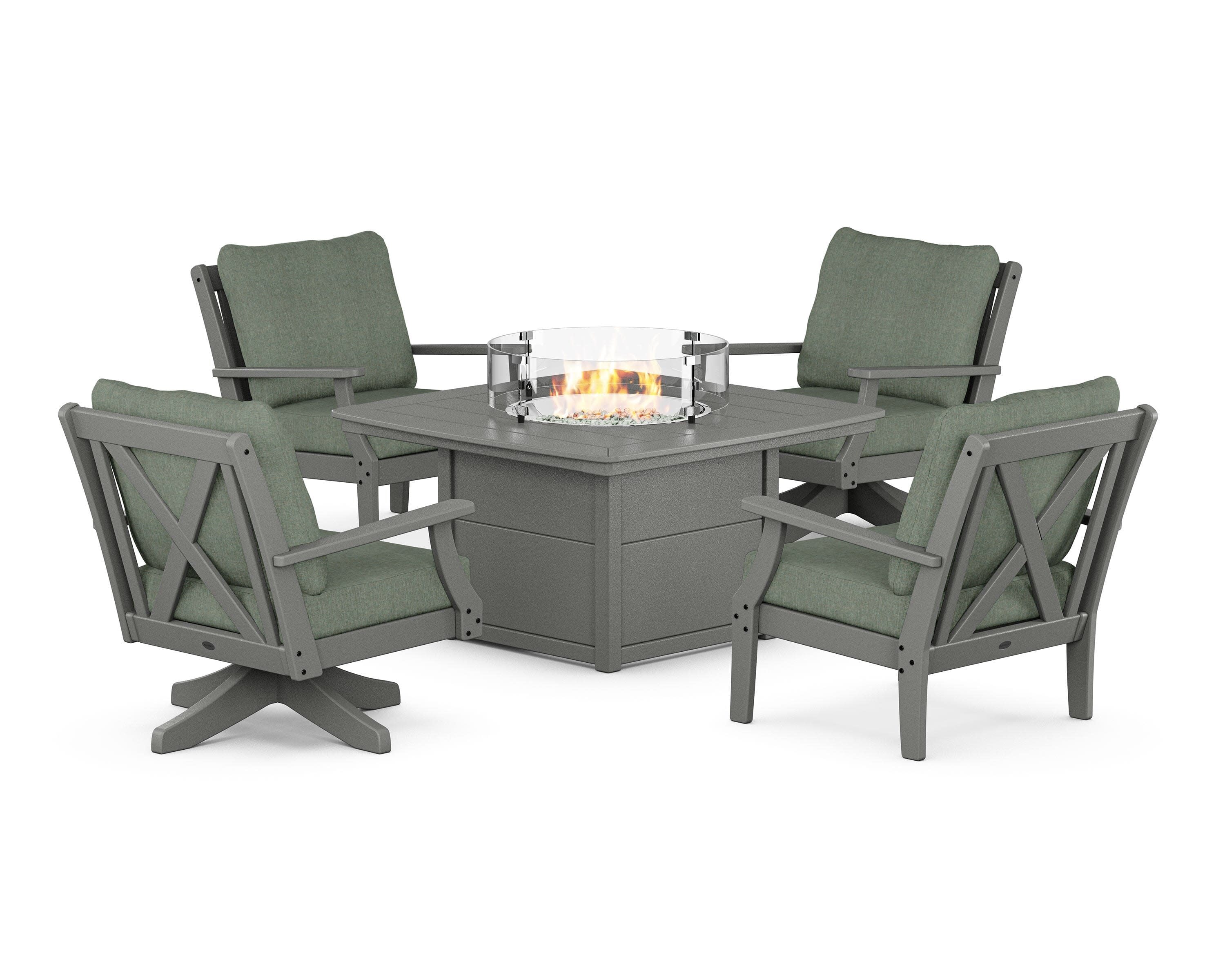 Braxton 5-Piece Deep Seating Set with Fire Table in Slate Grey / Cast Sage