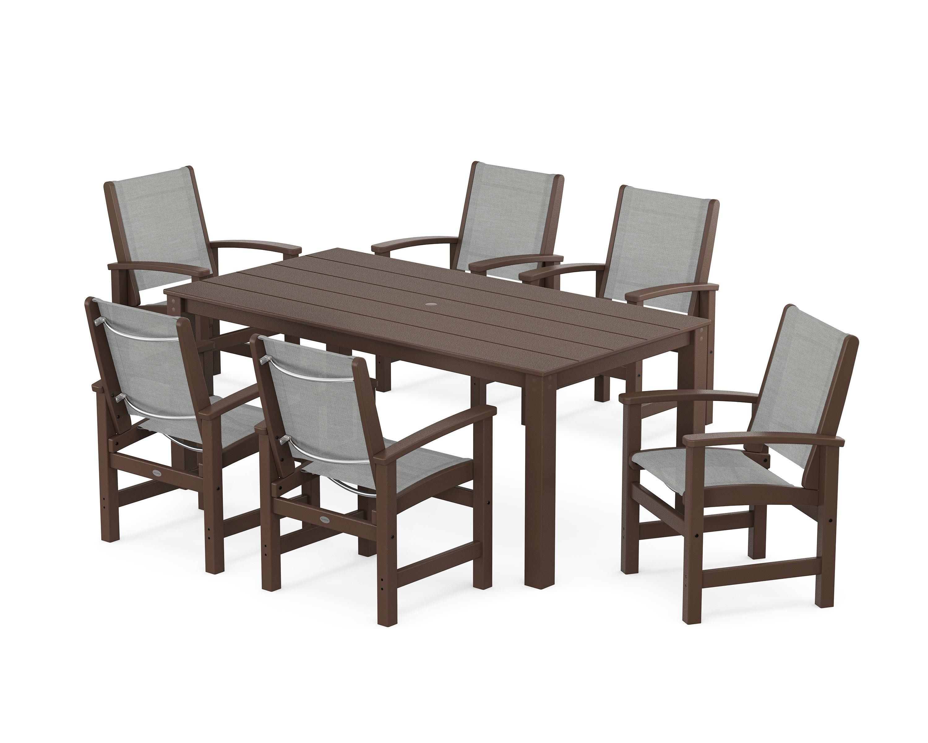 Coastal 7-Piece Parsons Dining Set in Mahogany / Metallic Sling