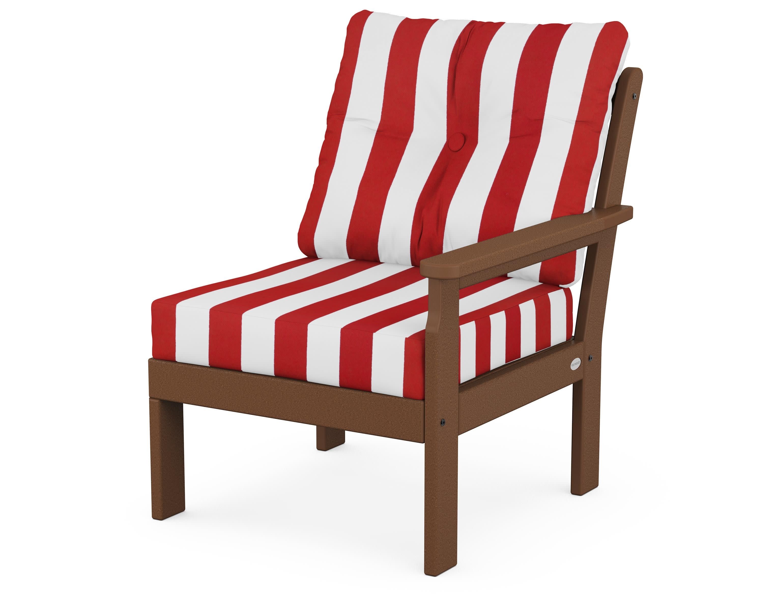 Vineyard Modular Right Arm Chair in Teak / Cabana Stripe Crimson