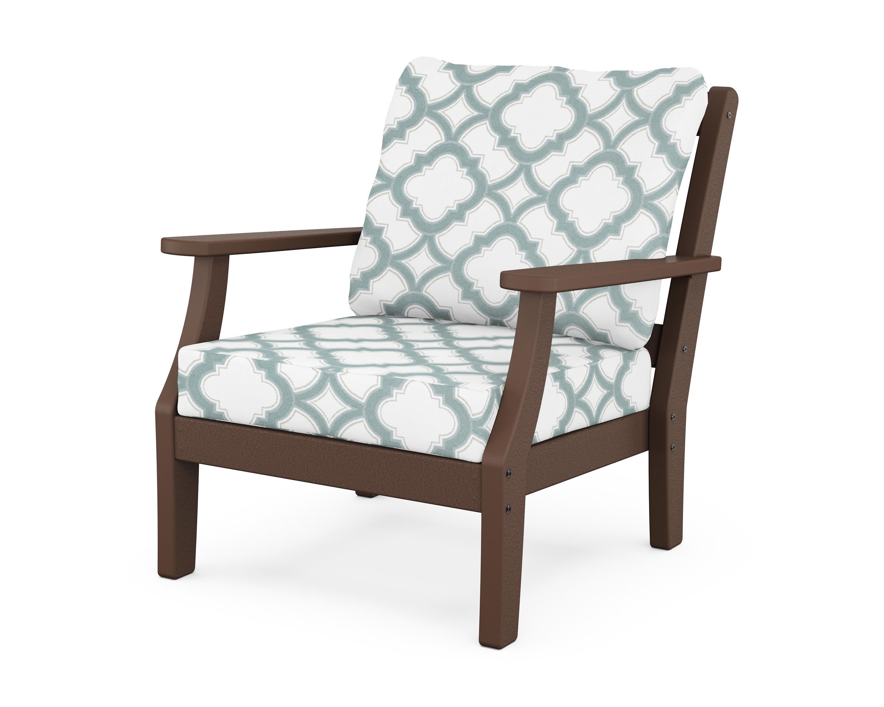 Chinoiserie Deep Seating Chair in Mahogany / Trellis Glacier Spa