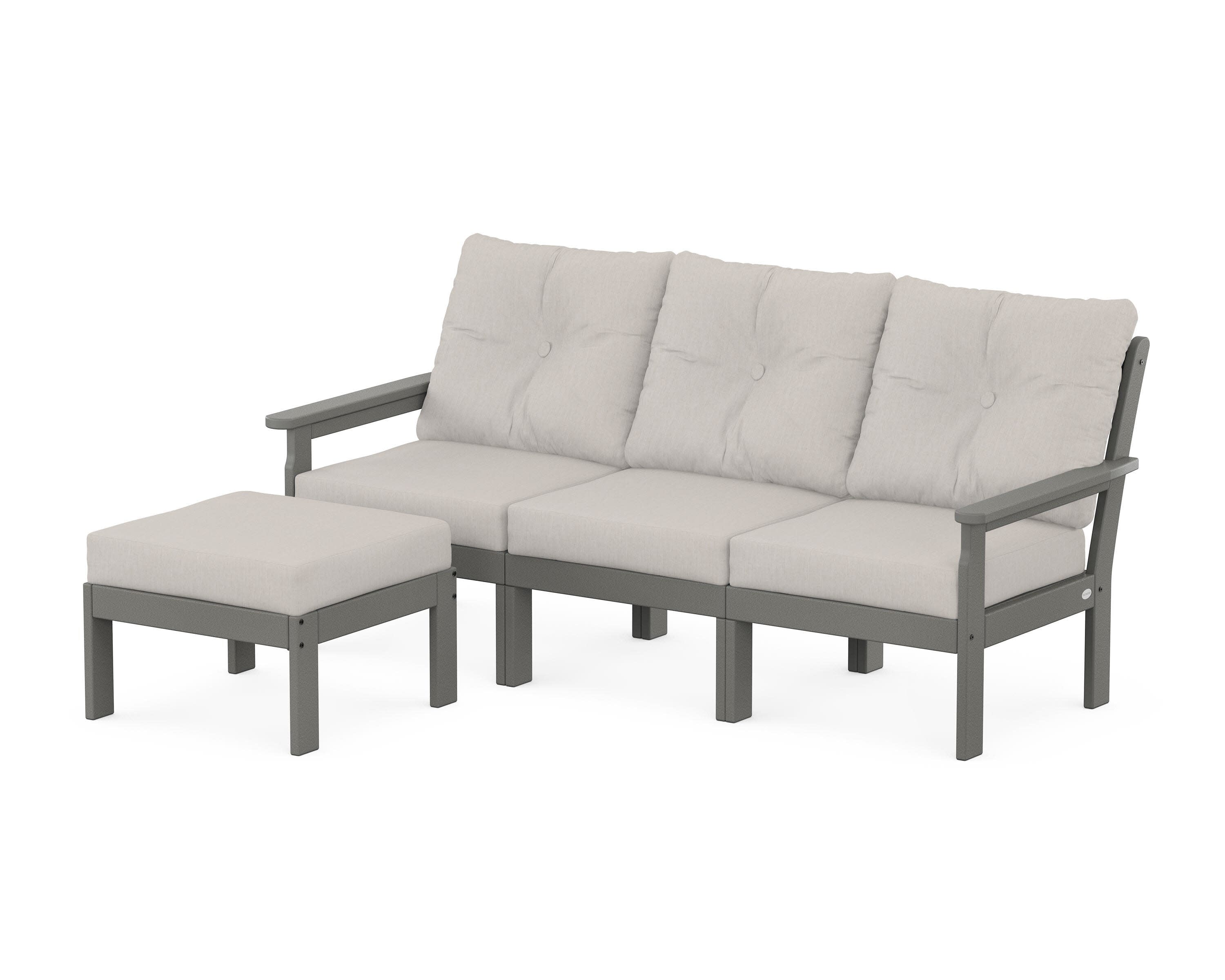 Vineyard 4-Piece Sectional with Ottoman in Slate Grey / Cast Ash