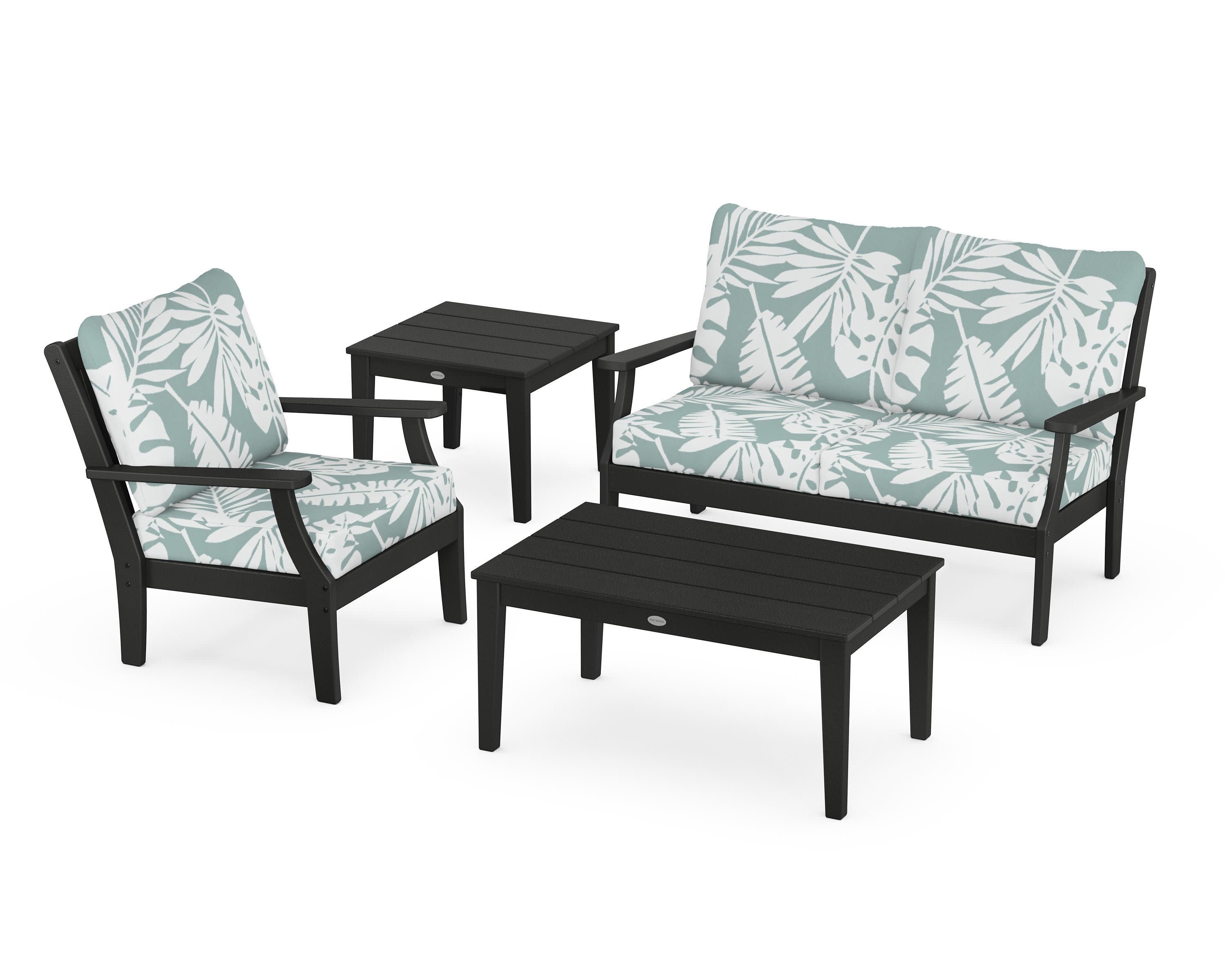 Braxton 4-Piece Deep Seating Set in Black / Leaf Glacier Spa