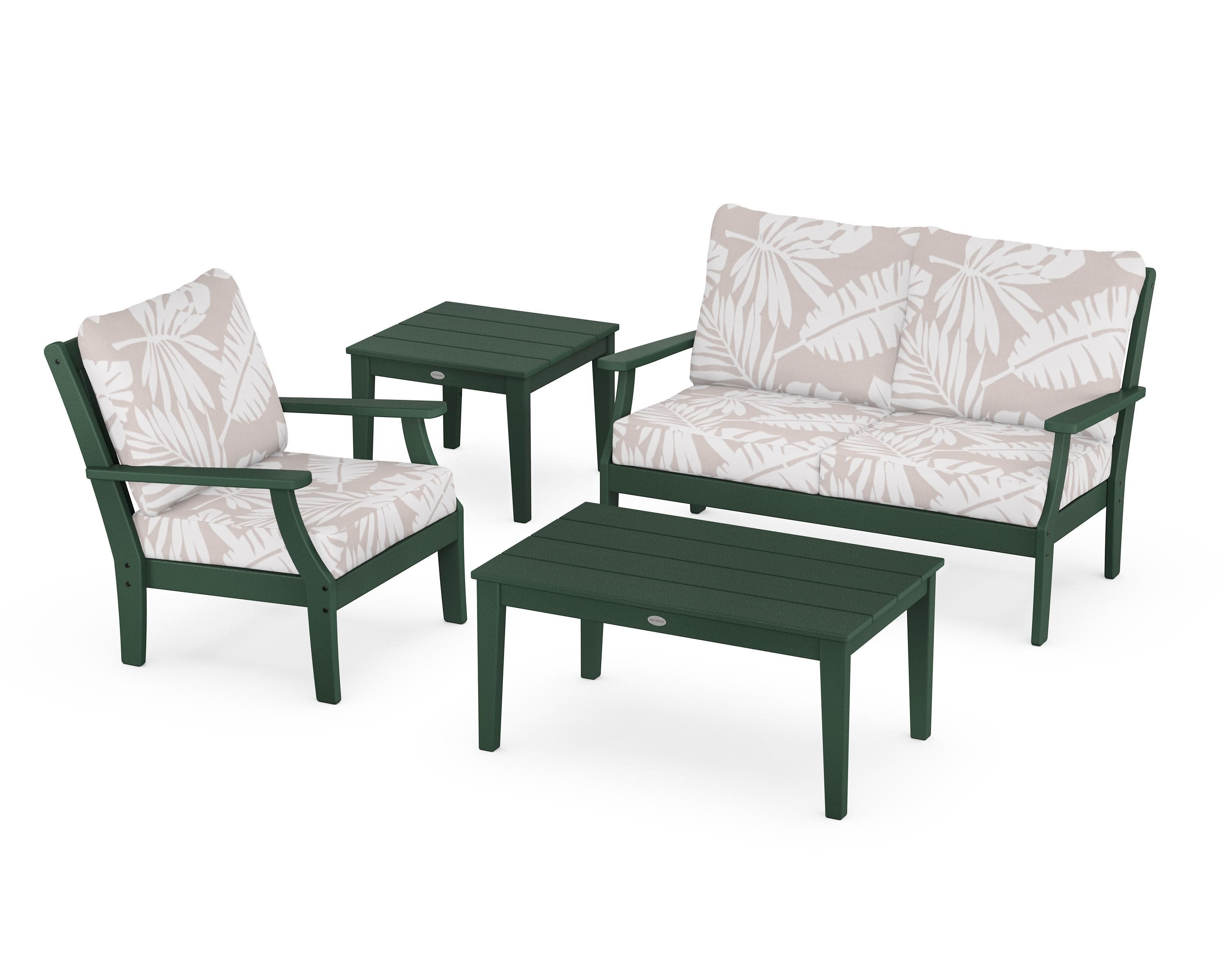 Braxton 4-Piece Deep Seating Set in Green / Leaf Dune Burlap