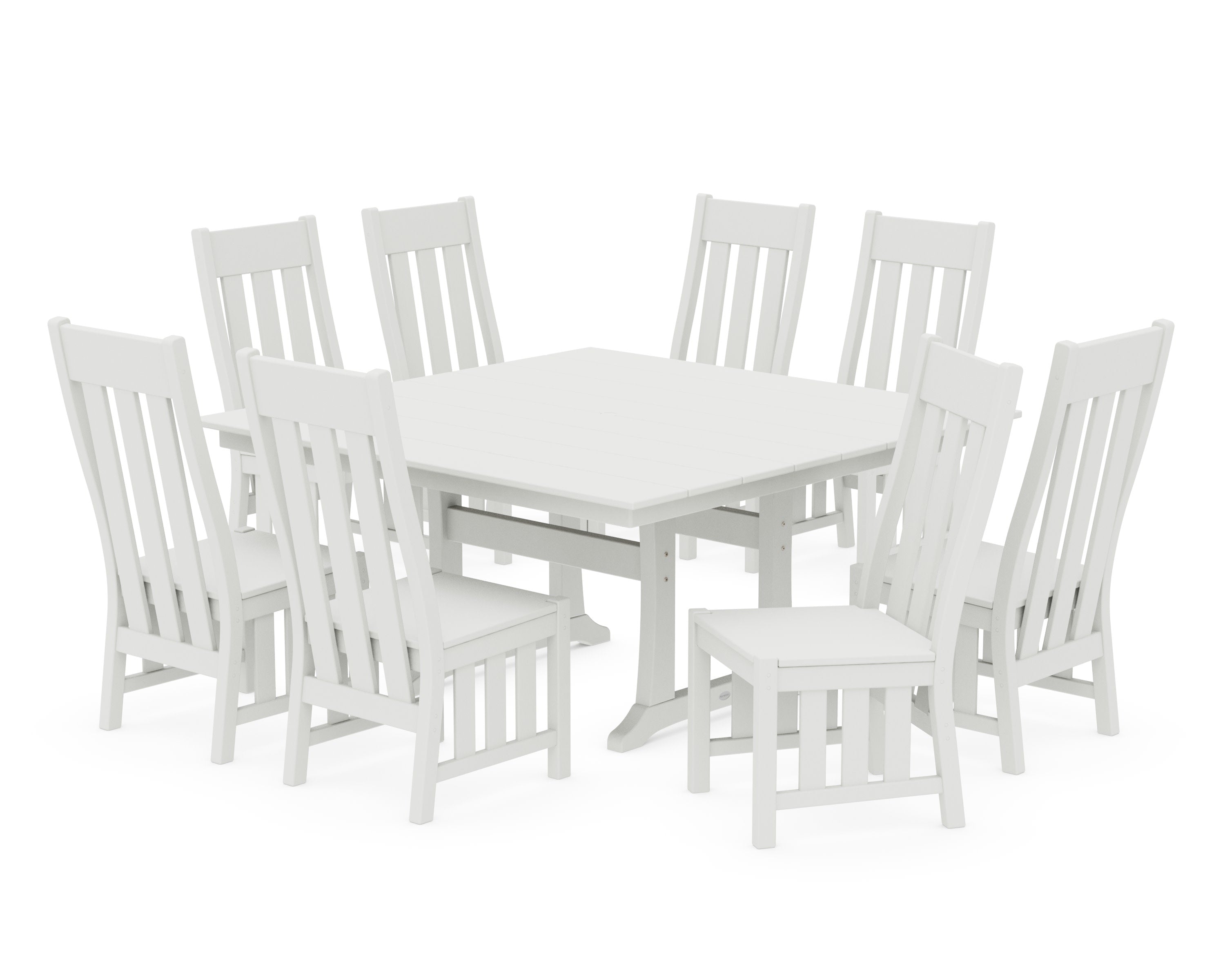 Acadia Side Chair 9-Piece Square Farmhouse Dining Set with Trestle Legs in Vintage White