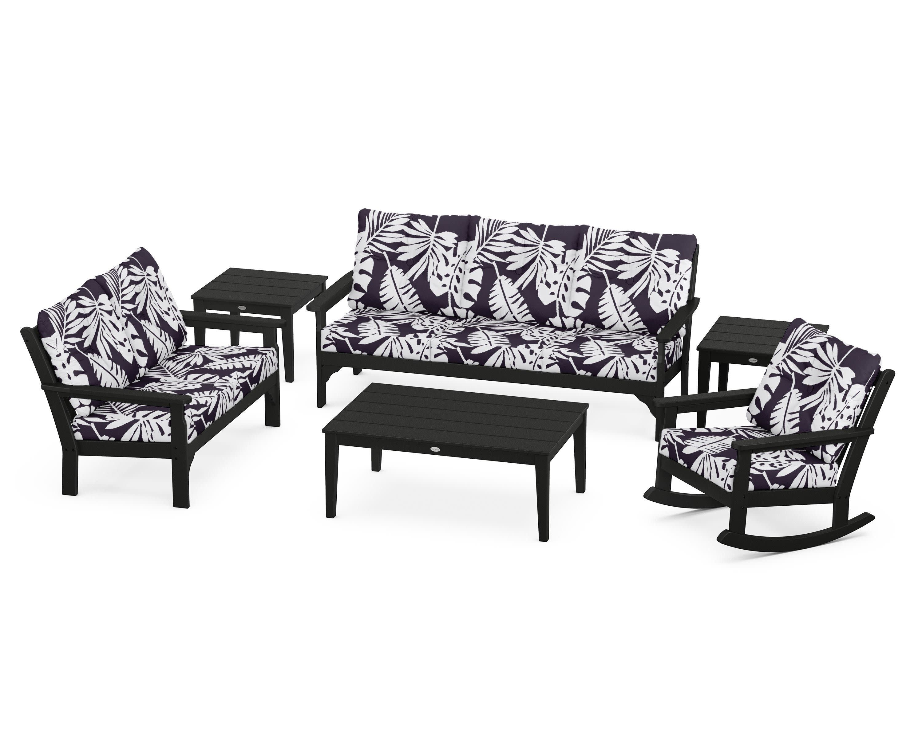 Vineyard 6-Piece Deep Seating Set in Black / Leaf Navy