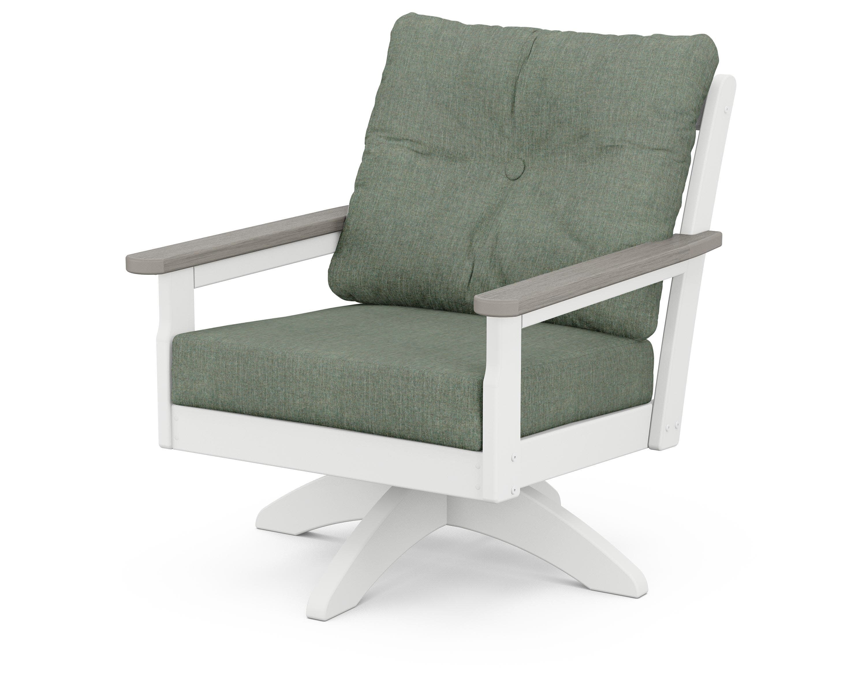Vineyard Deep Seating Swivel Chair in White / Driftwood / Cast Sage