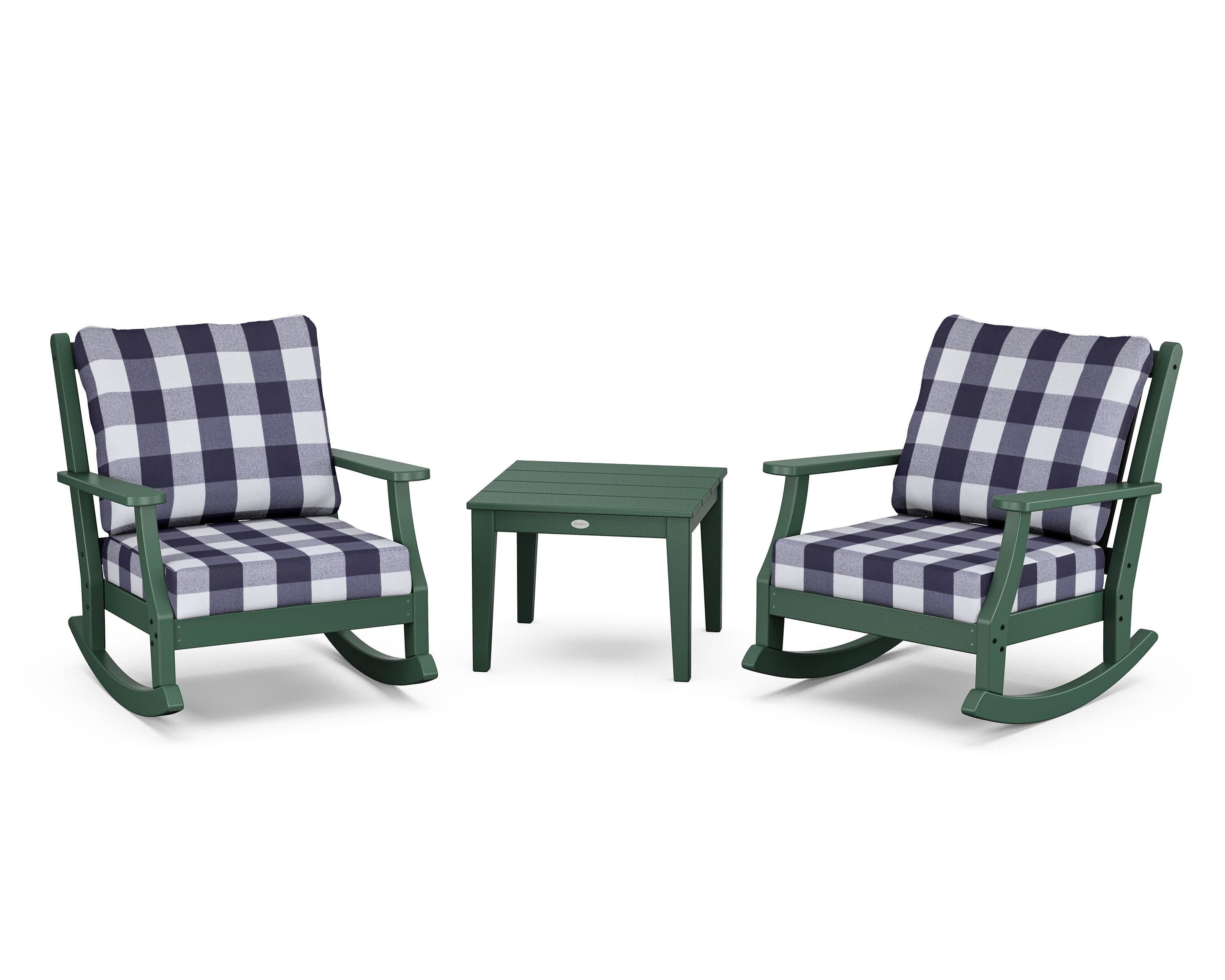 Wovendale 3-Piece Deep Seating Rocker Set in Green / Buffalo Plaid Navy