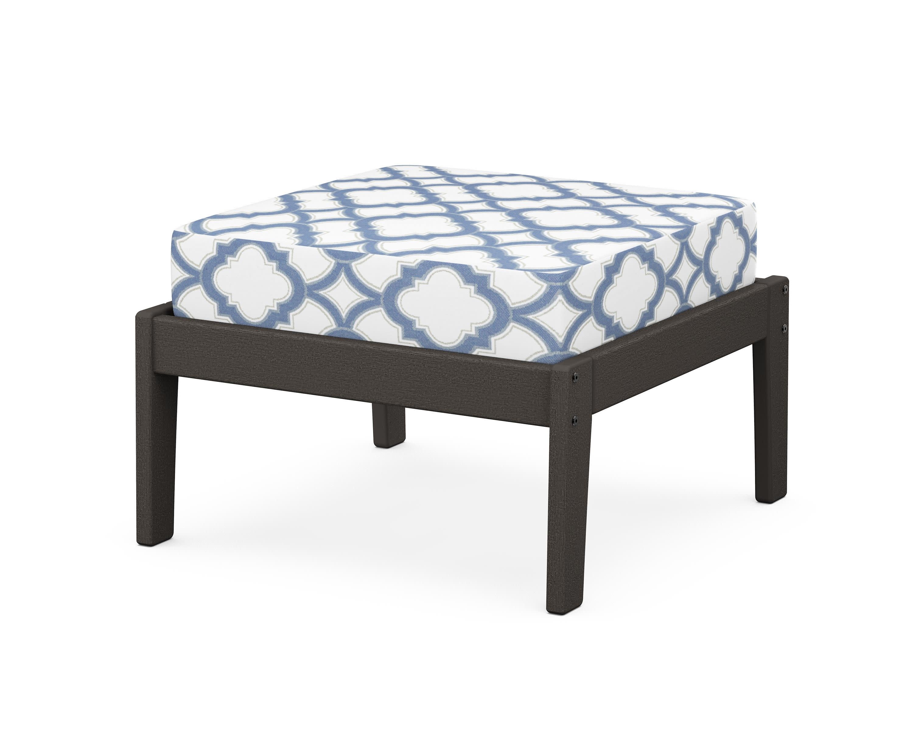 Deep Seating Ottoman in Vintage Coffee / Trellis Sky Blue