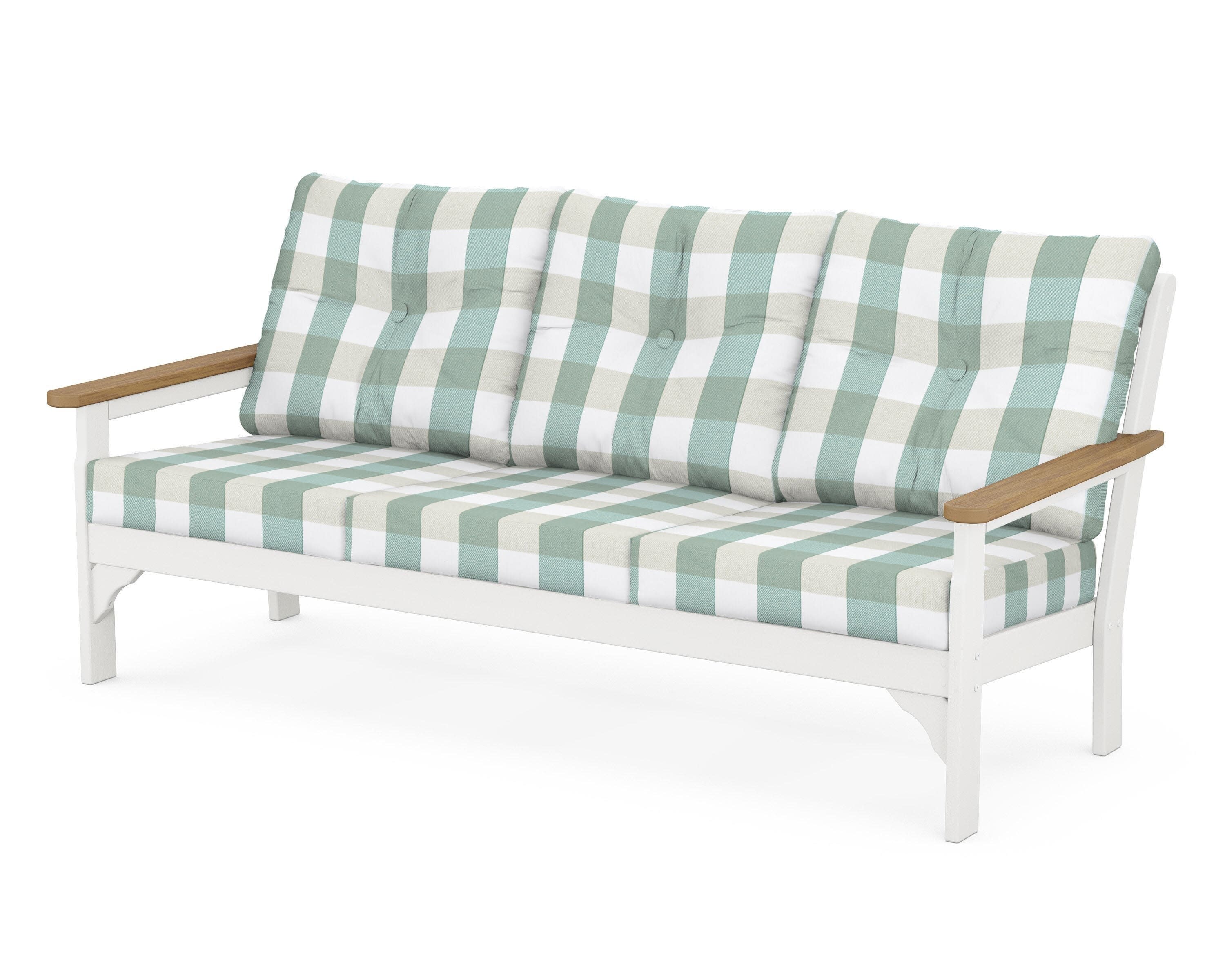 Vineyard Deep Seating Sofa in White / Natural / Buffalo Plaid Glacier Spa