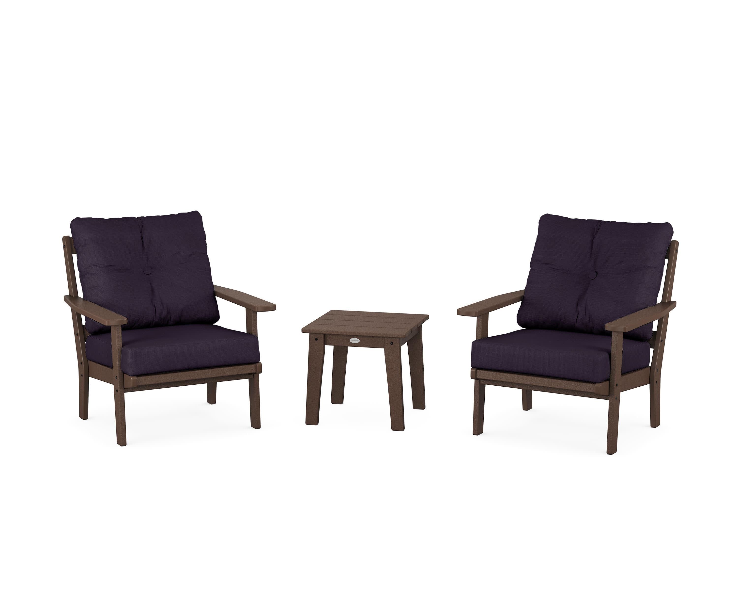 Oxford 3-Piece Deep Seating Set in Mahogany / Navy Linen