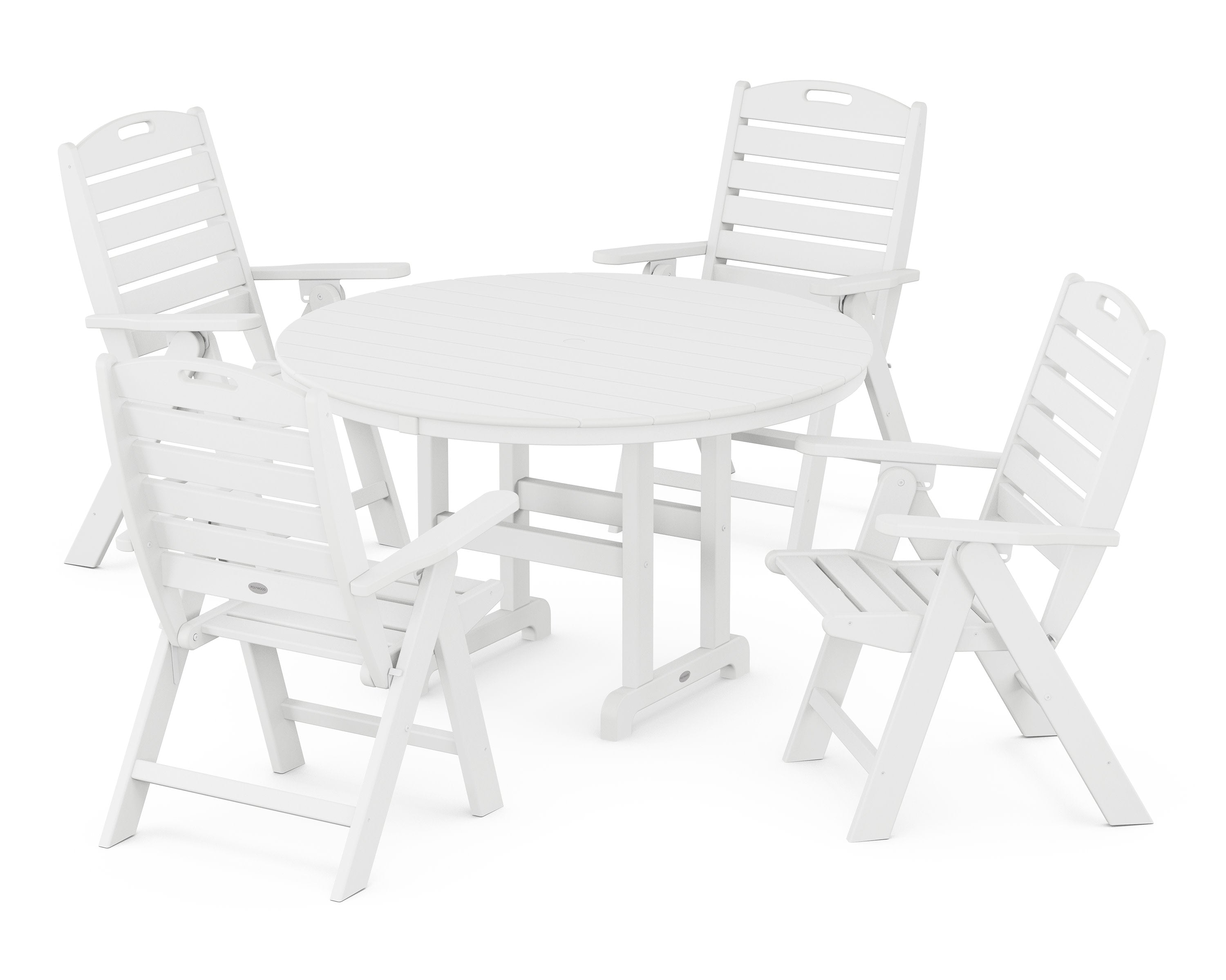 Nautical Folding Chair 5-Piece Round Farmhouse Dining Set in White