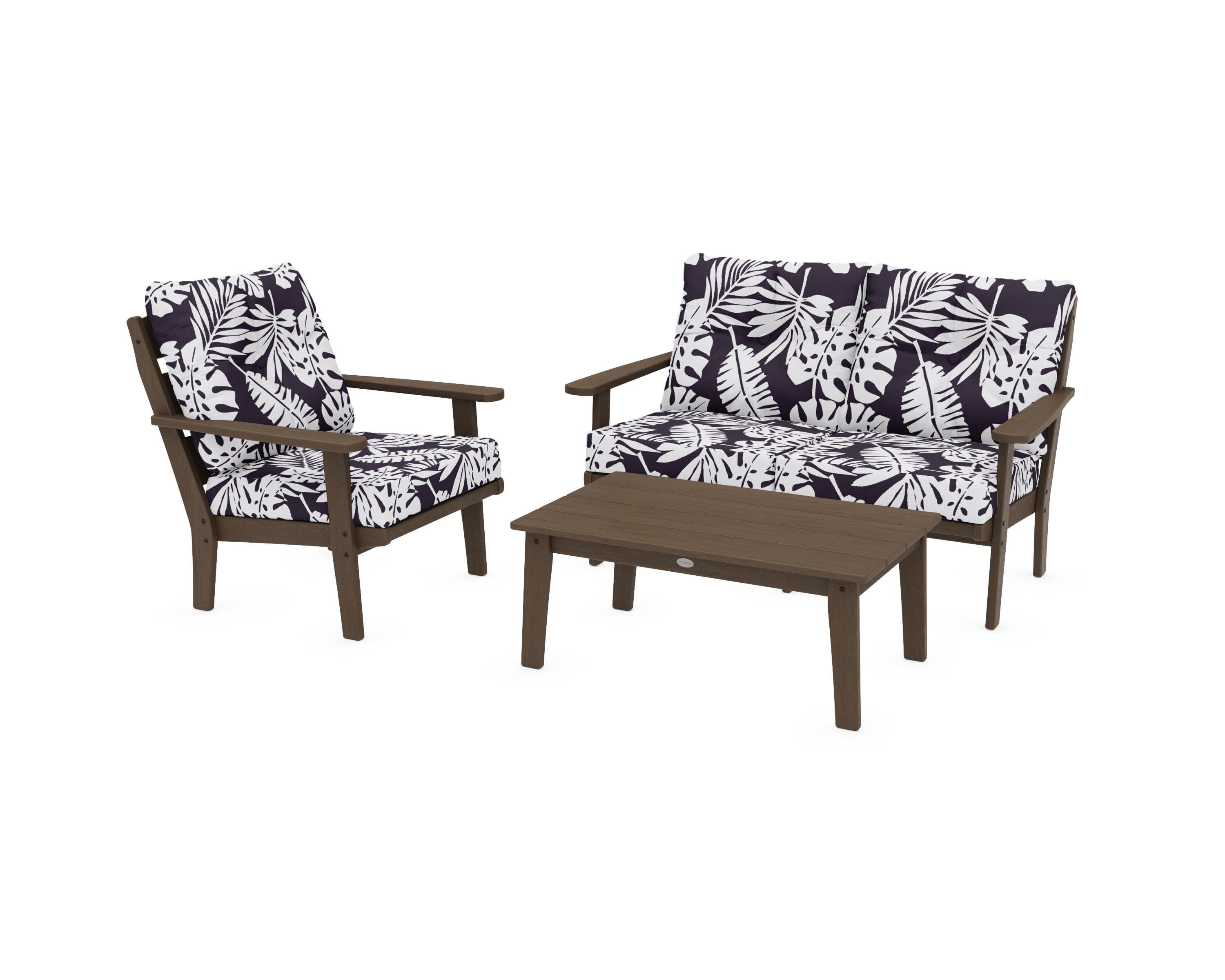 Lakeside 3-Piece Deep Seating Set in Kona / Leaf Navy