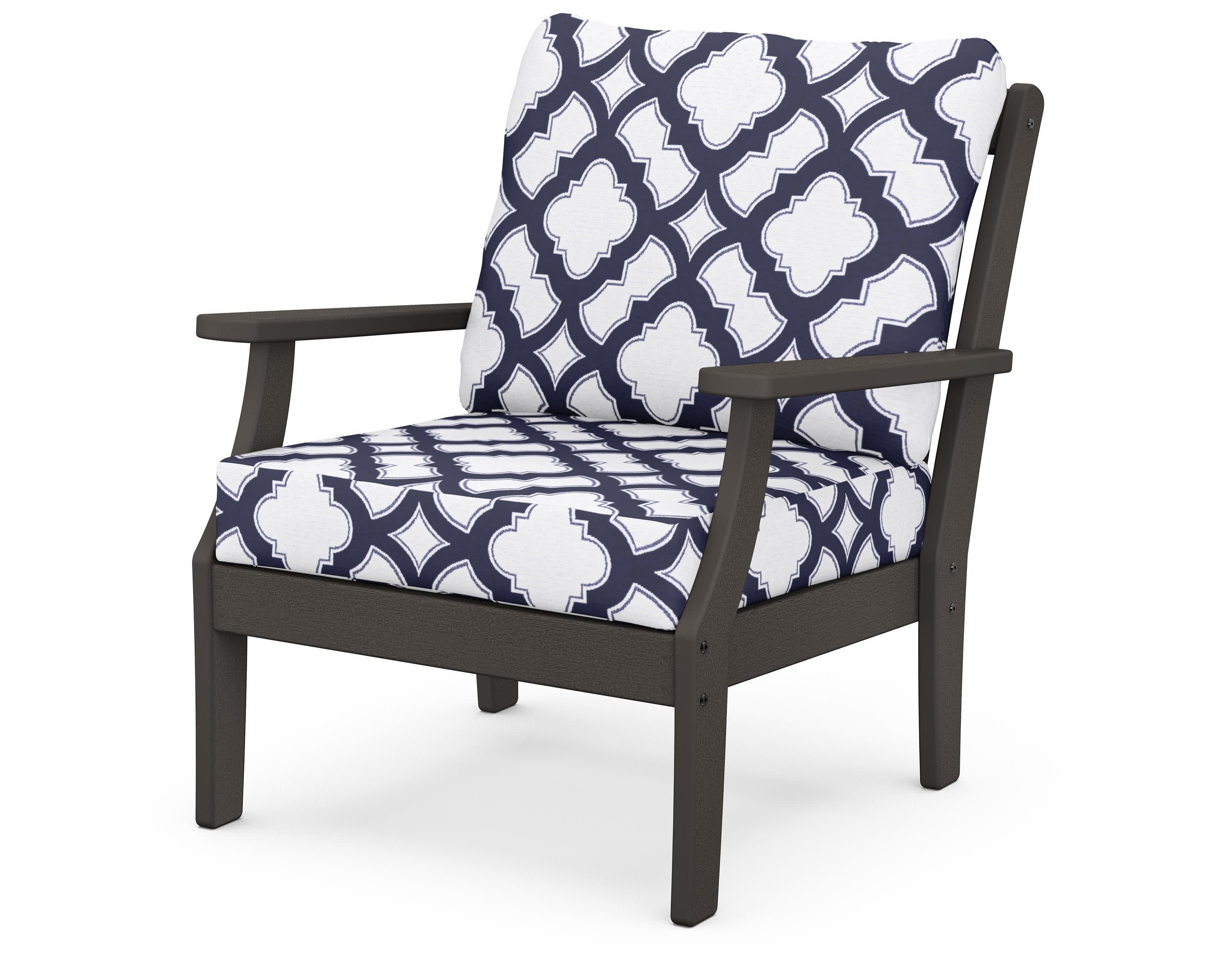Braxton Deep Seating Chair in Vintage Coffee / Trellis Navy