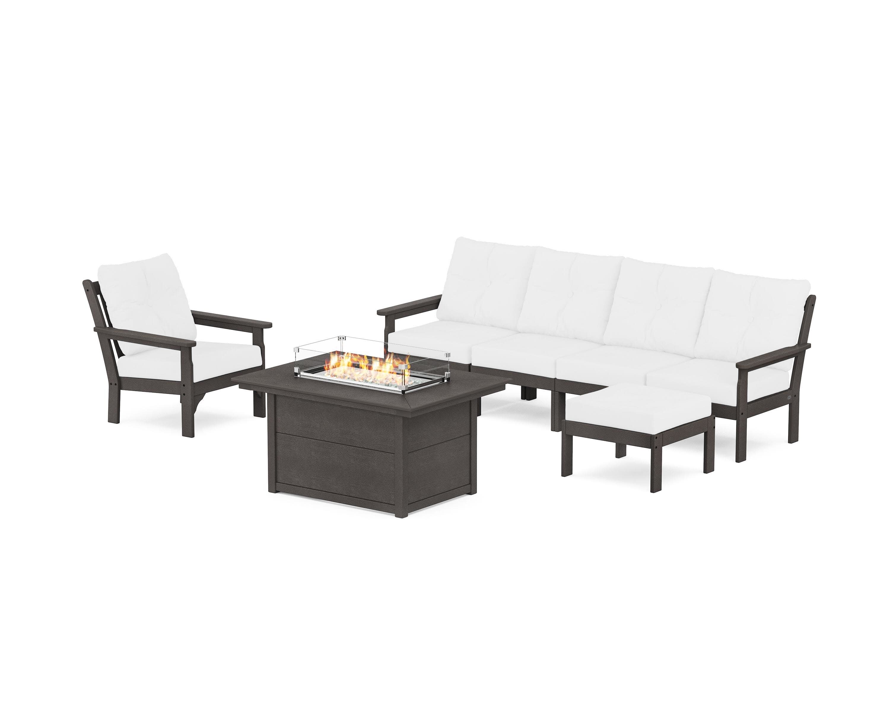 Vineyard Sectional Lounge and Fire Pit Set in Vintage Coffee / Natural