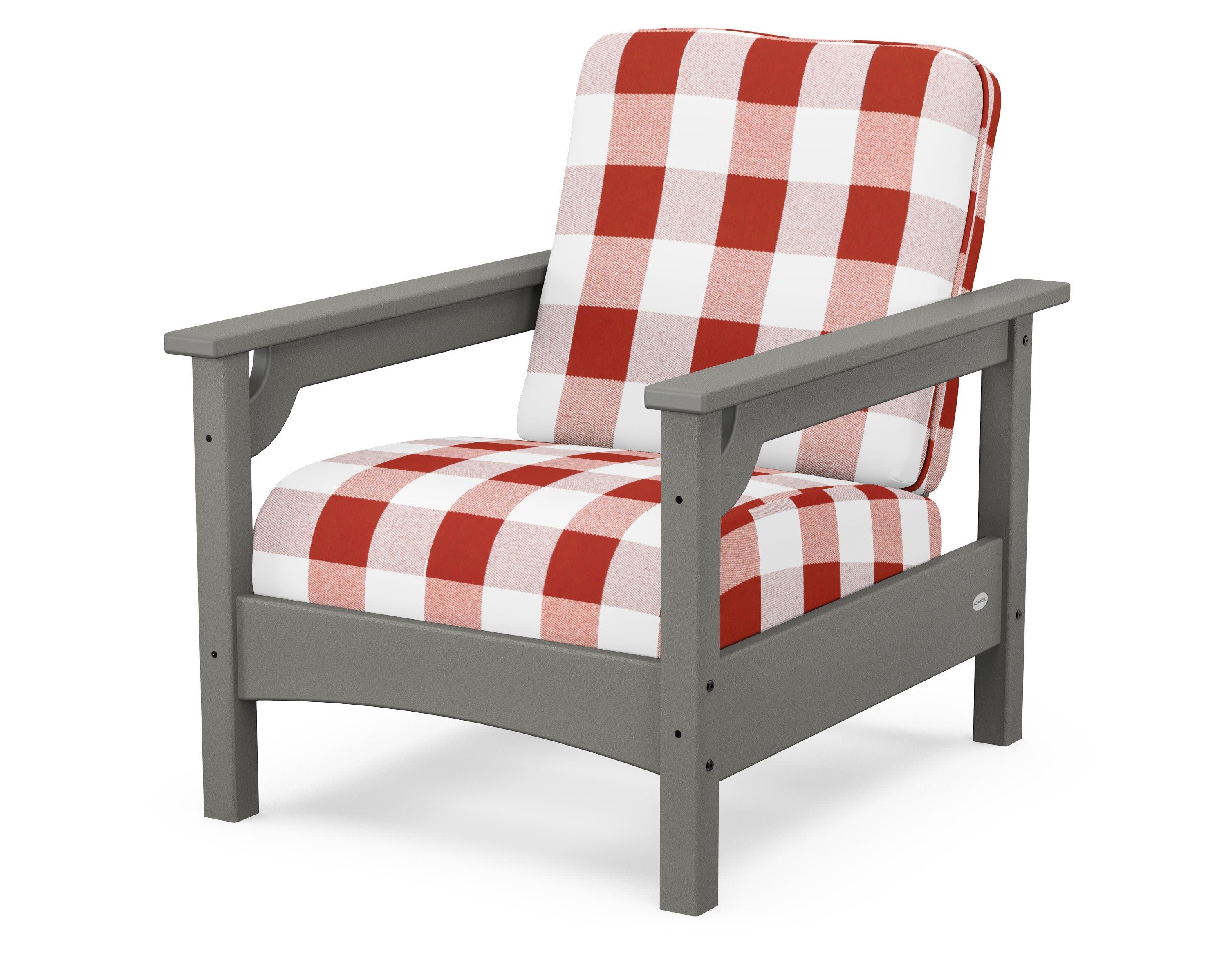 Club Chair in Slate Grey / Buffalo Plaid Crimson