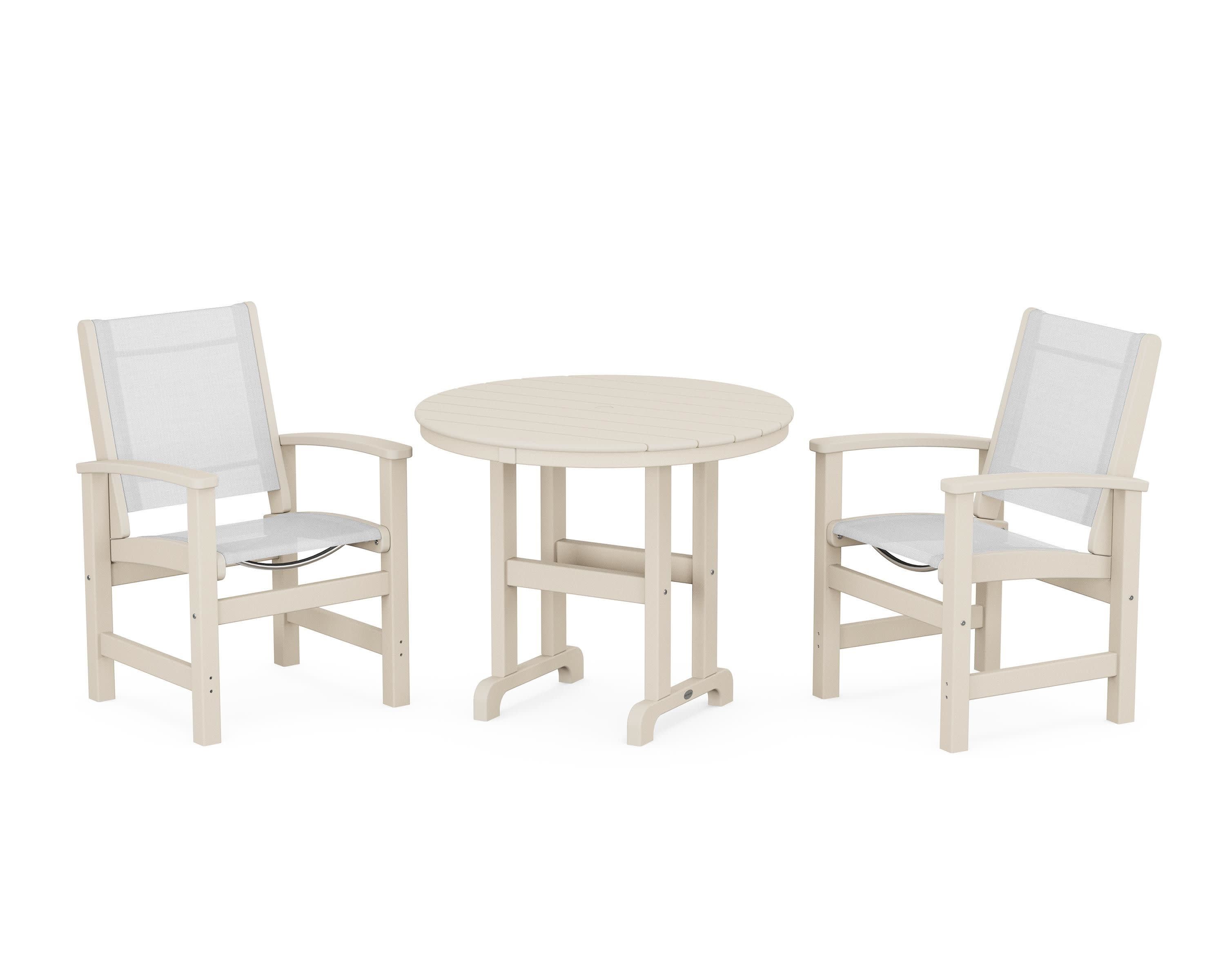 Coastal 3-Piece Round Dining Set in Sand / White Sling