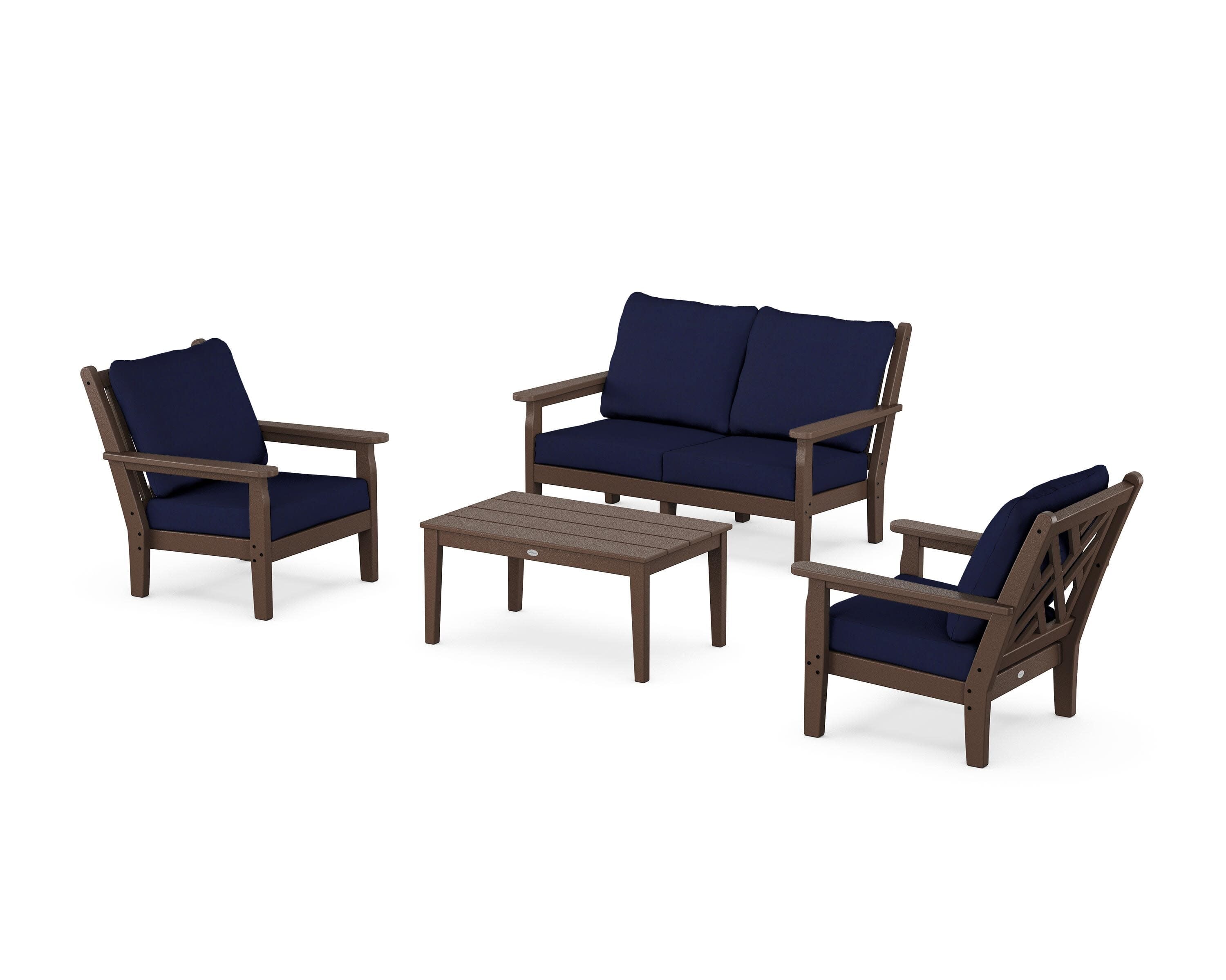 Chippendale 4-Piece Deep Seating Set with Loveseat in Mahogany / Navy