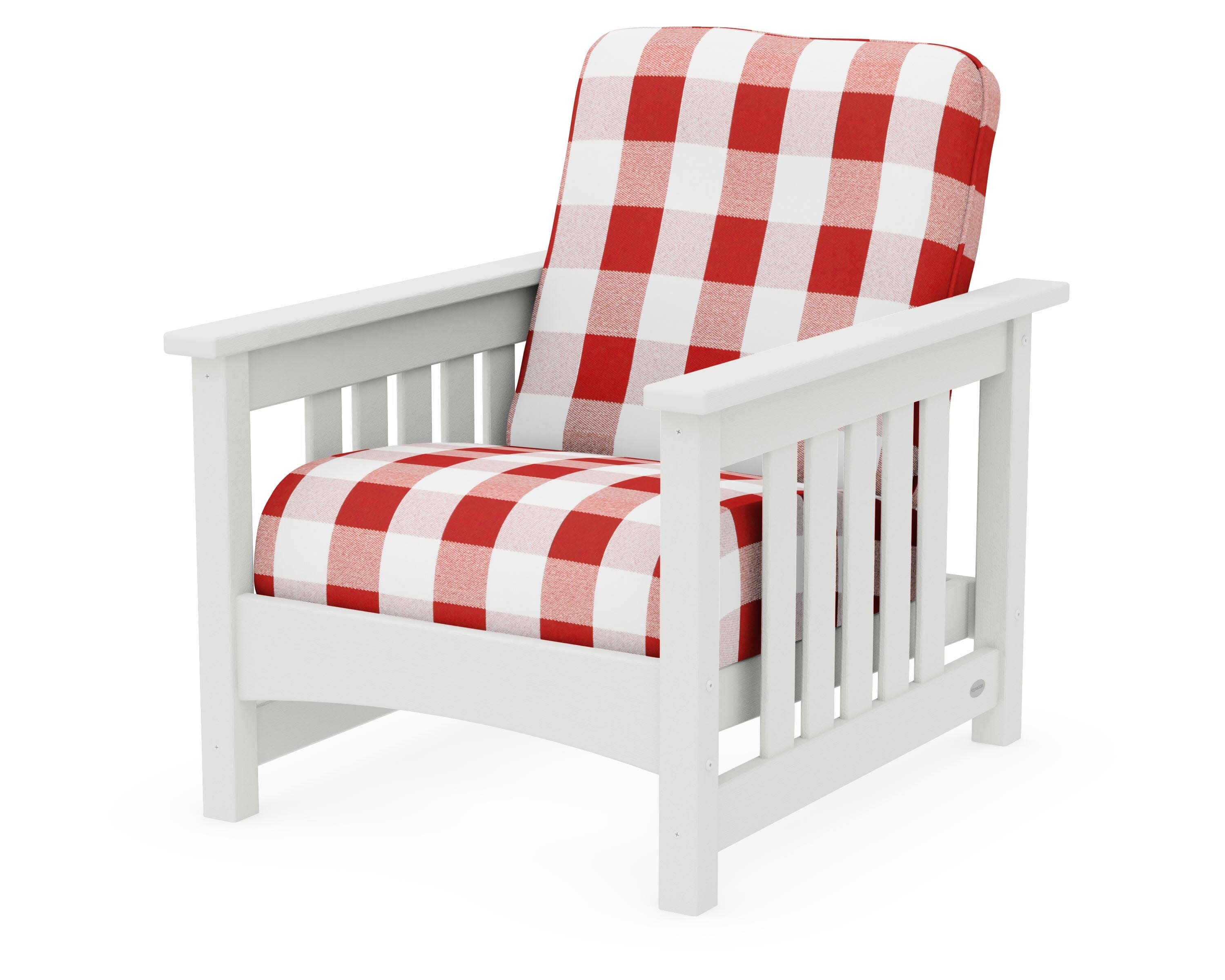 Club Mission Chair in Vintage White / Buffalo Plaid Crimson
