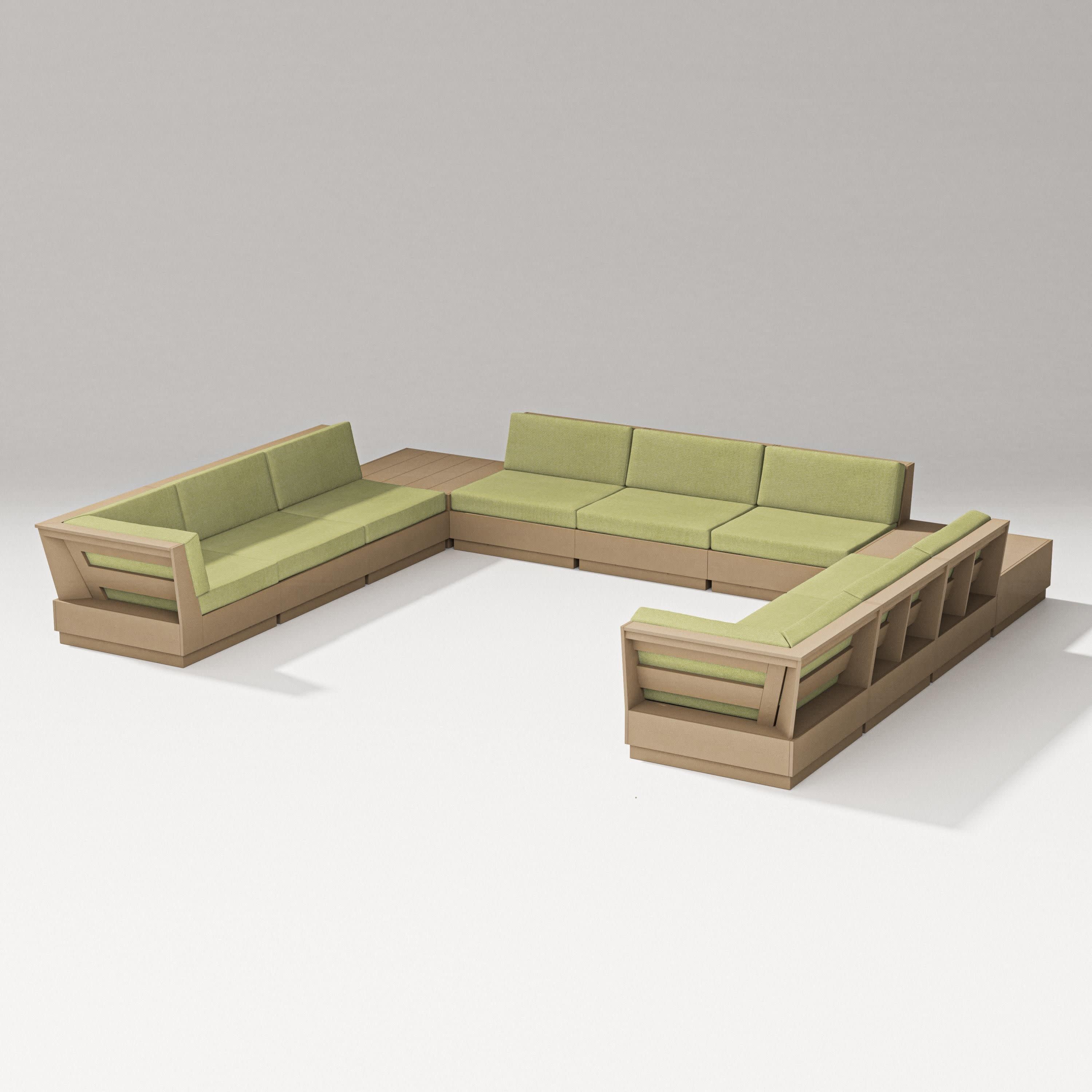 Elevate 11-Piece U-Shaped Sofa Sectional in Vintage Sahara / Chartreuse Boucle