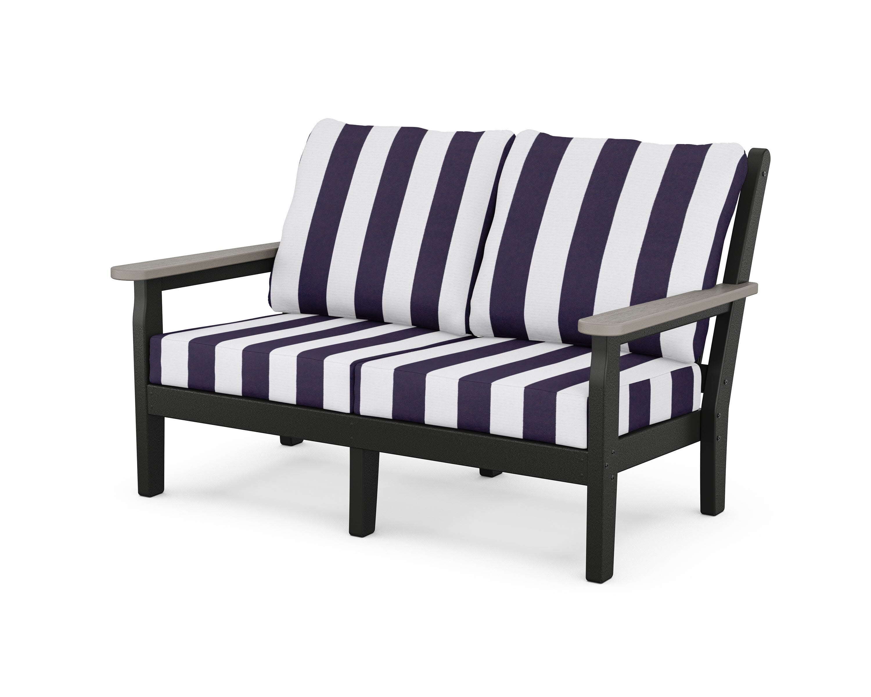 Chippendale Deep Seating Loveseat in Black / Driftwood / Cabana Stripe Navy