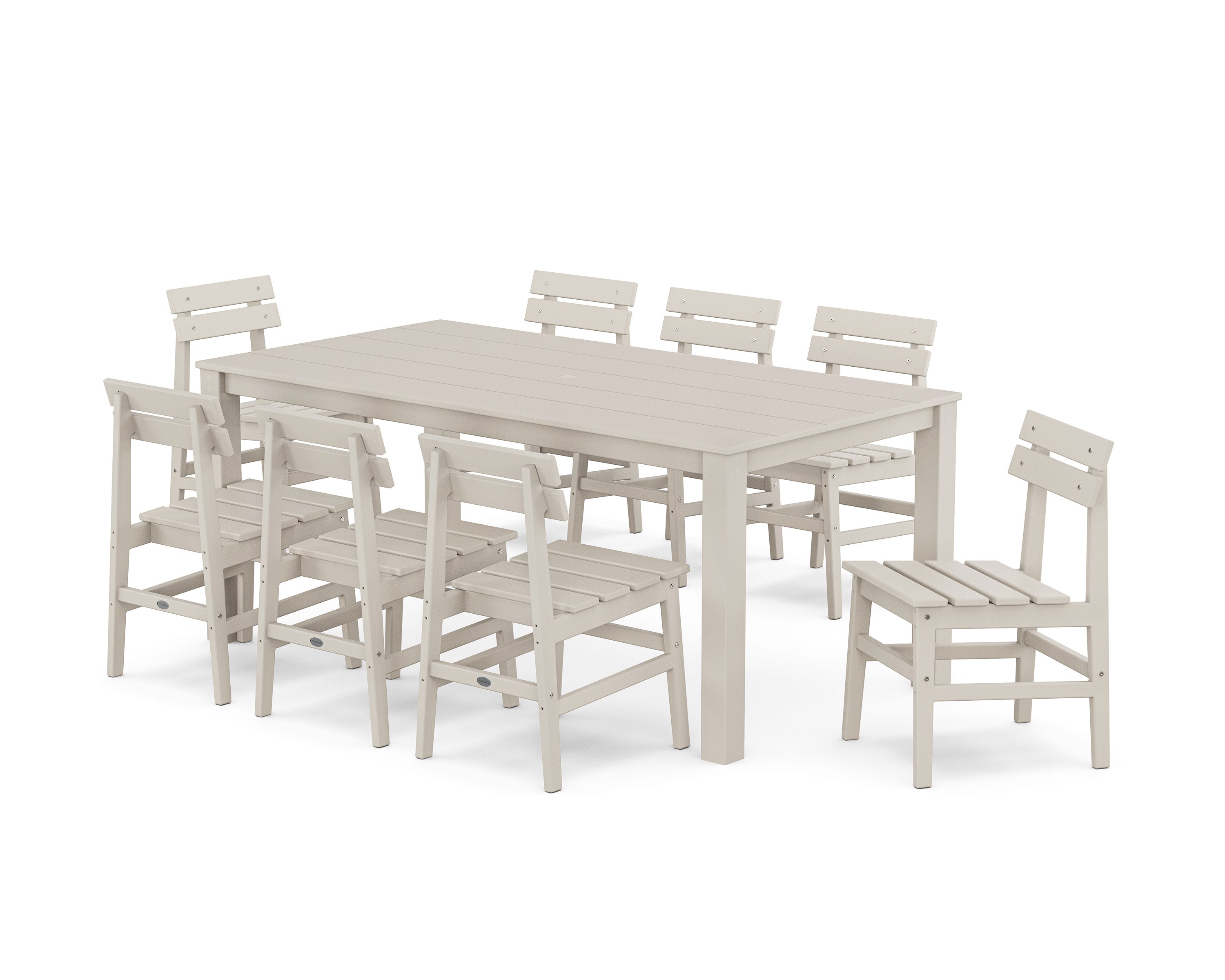 Modern Studio Plaza Chair 9-Piece Parsons Dining Set in Sand
