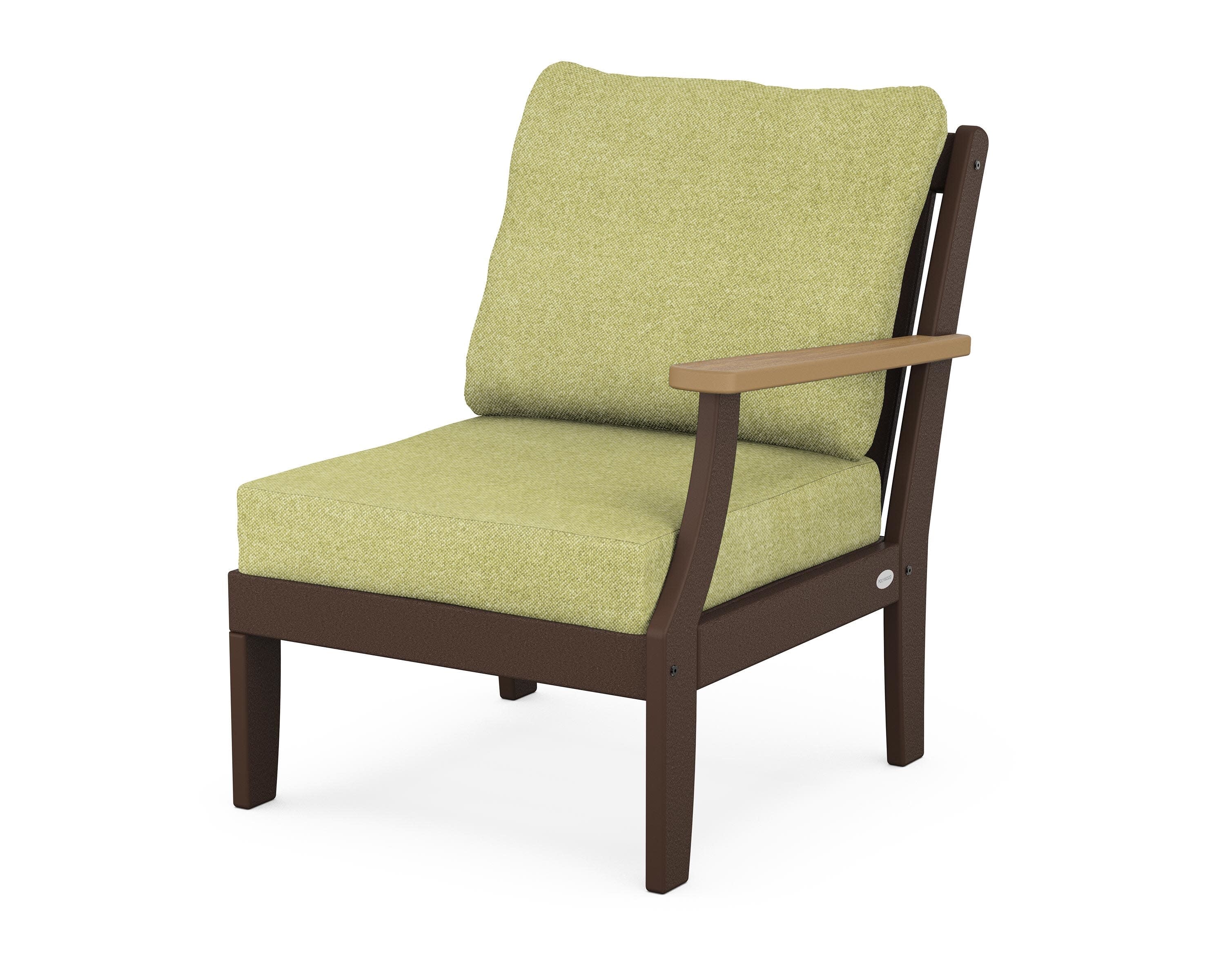 Braxton Modular Right Arm Chair in Mahogany / Natural / Chartreuse Boucle
