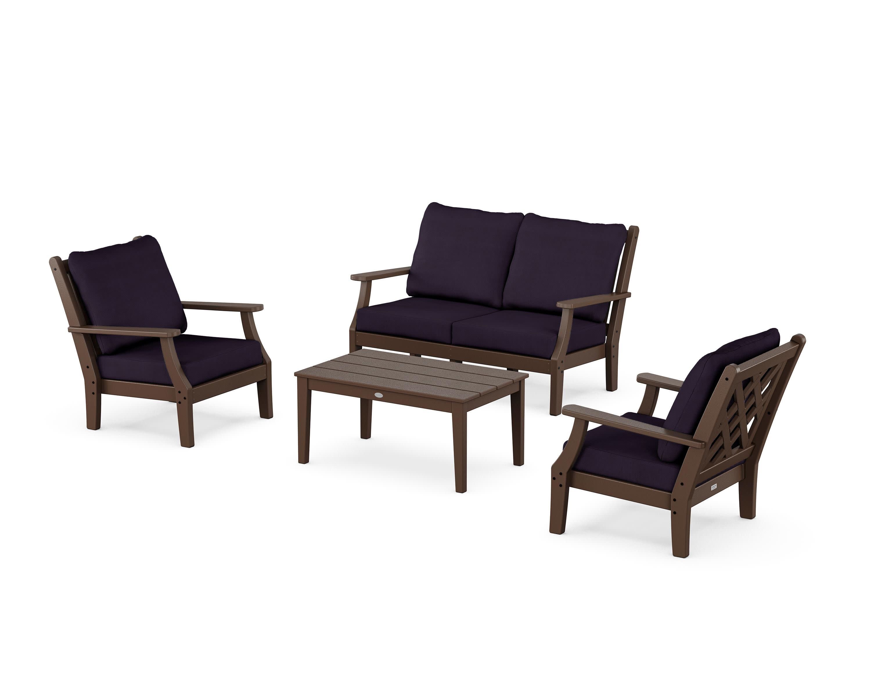 Wovendale 4-Piece Deep Seating Set with Loveseat in Mahogany / Navy Linen