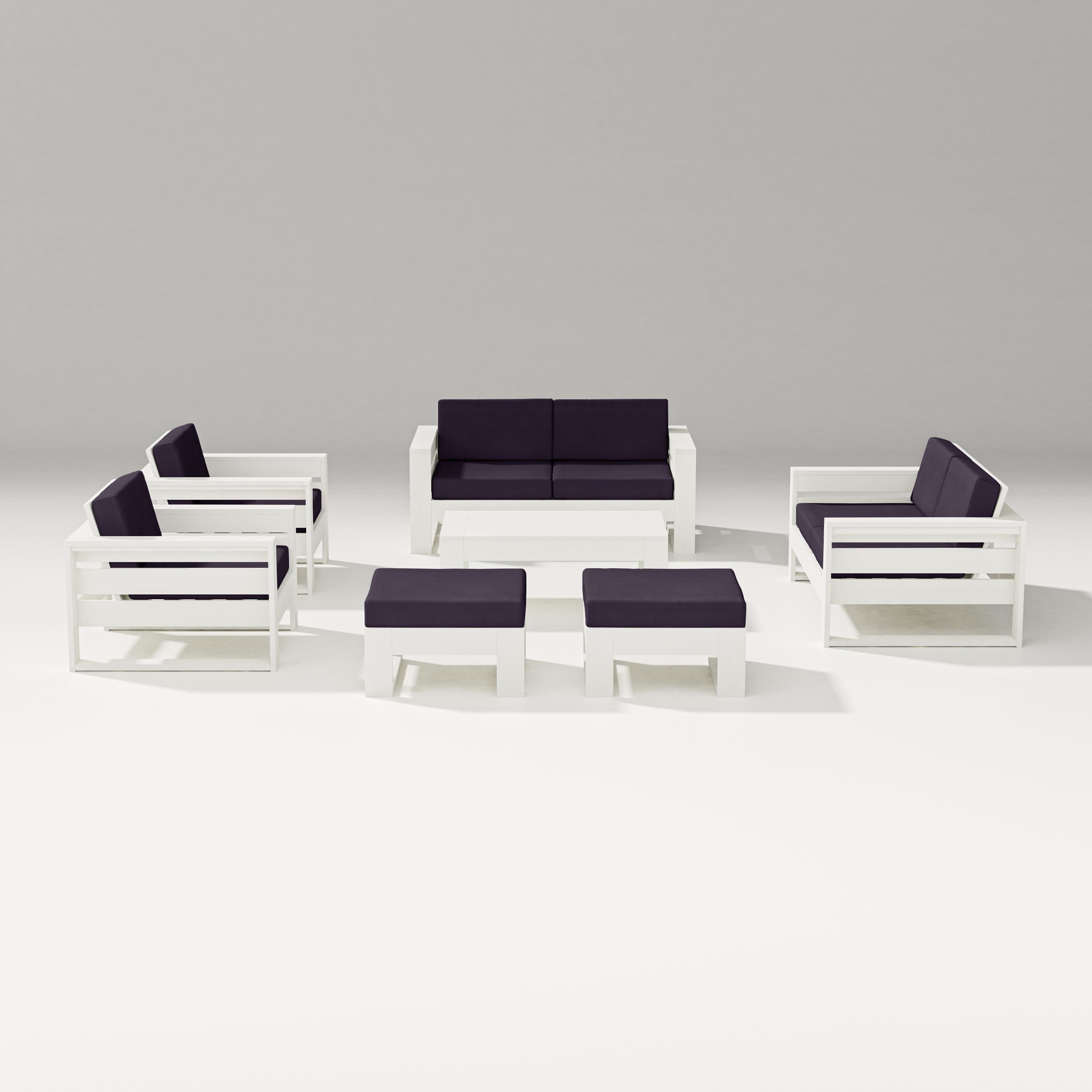 Latitude 7-Piece Lounge Loveseat Set in Vintage White / Navy Linen