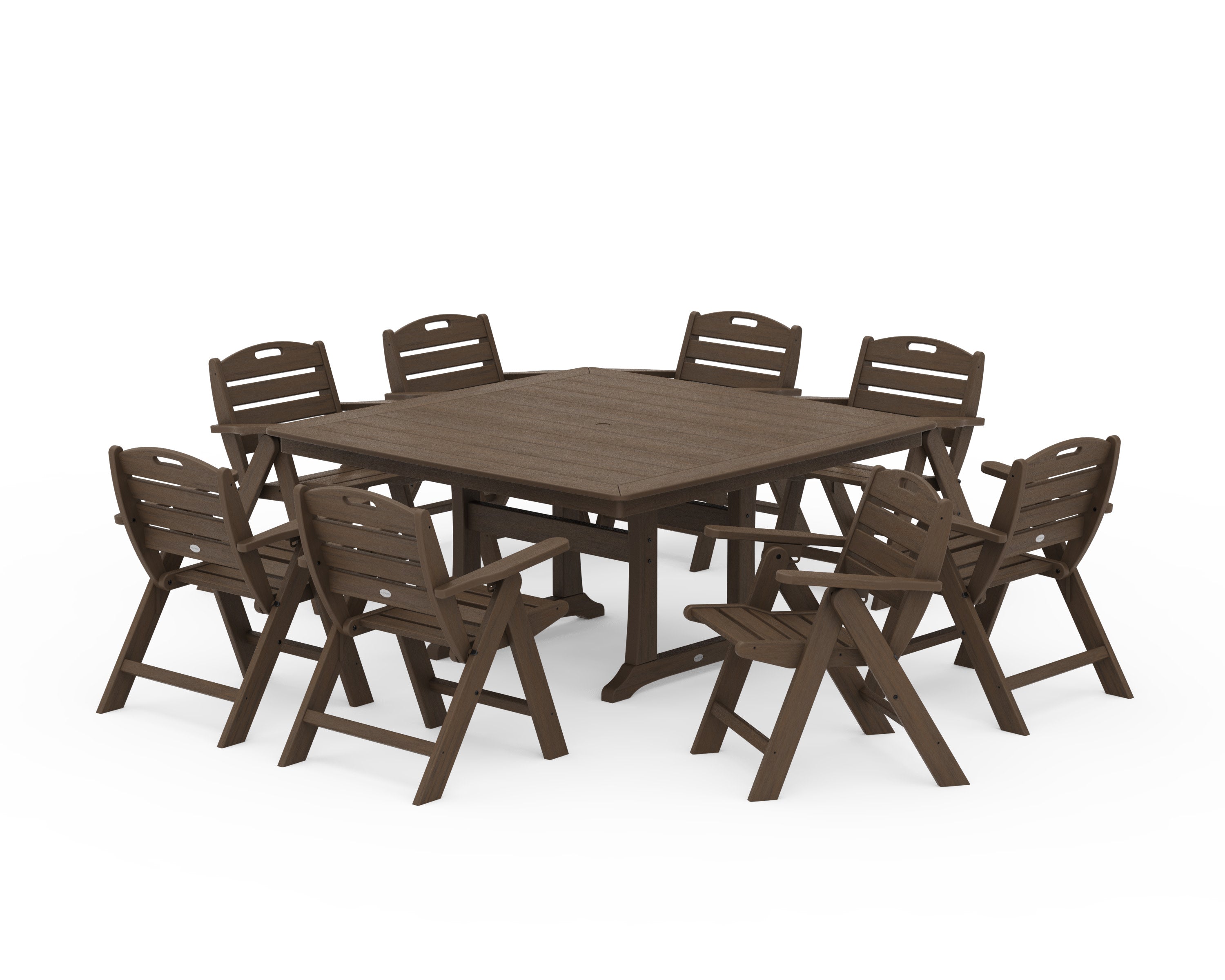Nautical Lowback 9-Piece Square Dining Set with Trestle Legs in Kona