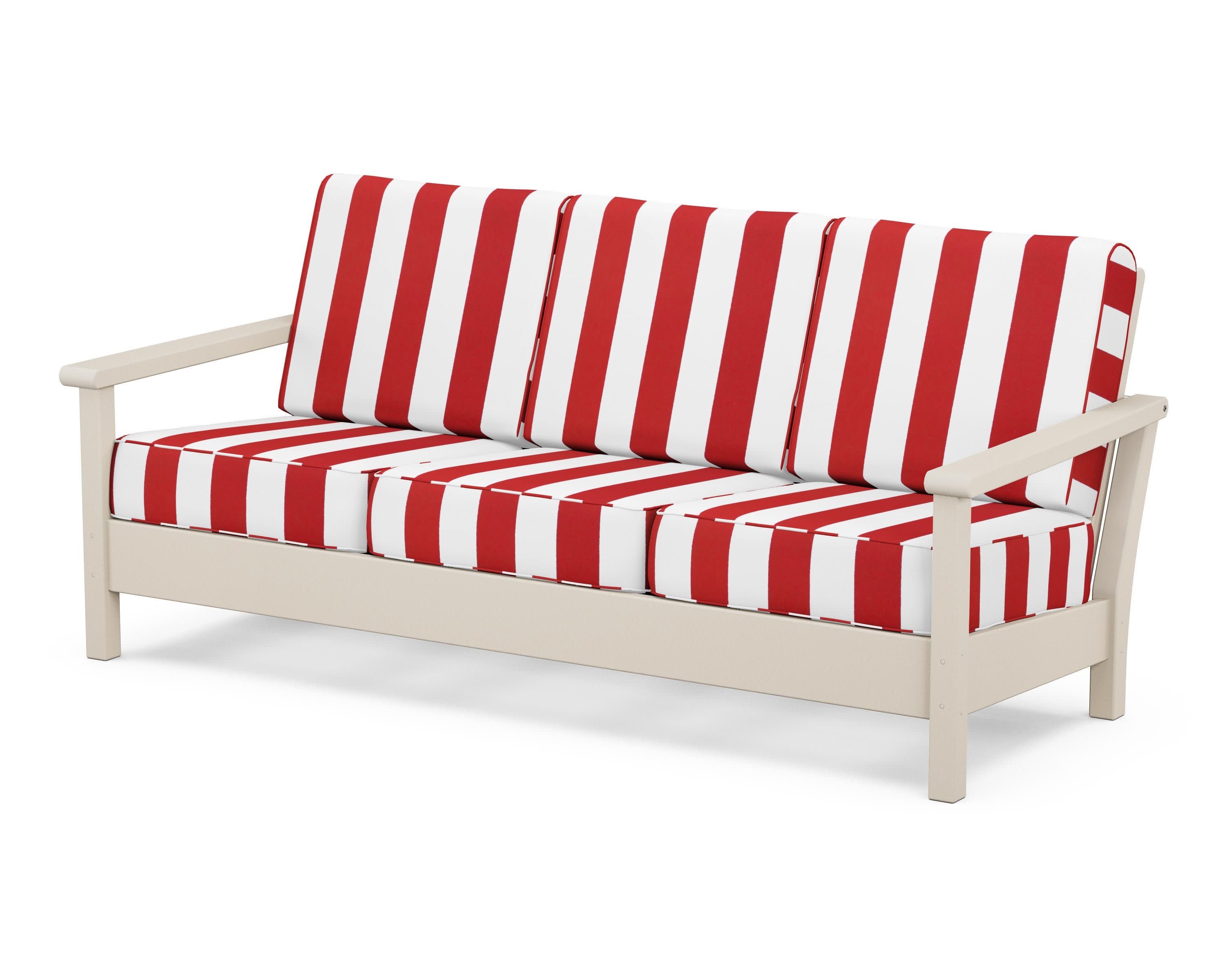 Harbour Deep Seating Sofa in Sand / Cabana Stripe Crimson