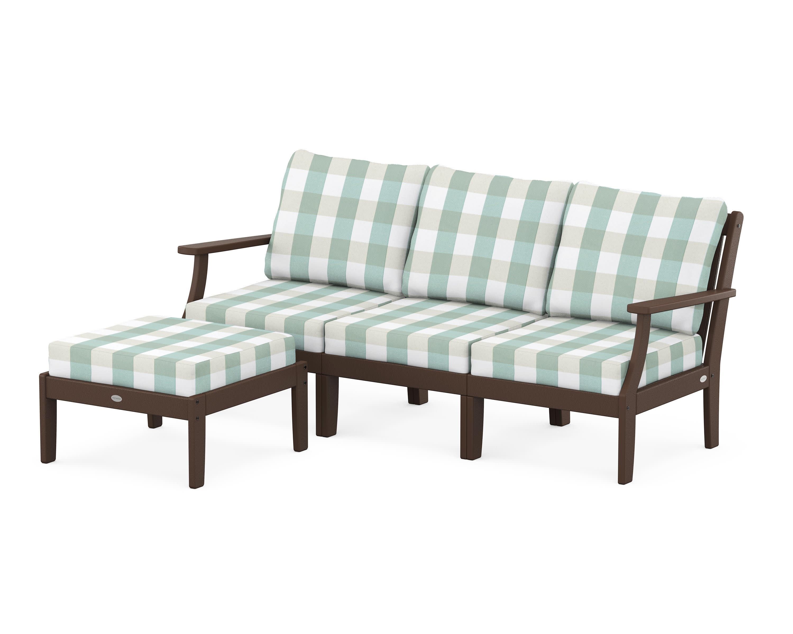 Braxton Modular 4-Piece Deep Seating Set with Ottoman in Mahogany / Buffalo Plaid Glacier Spa