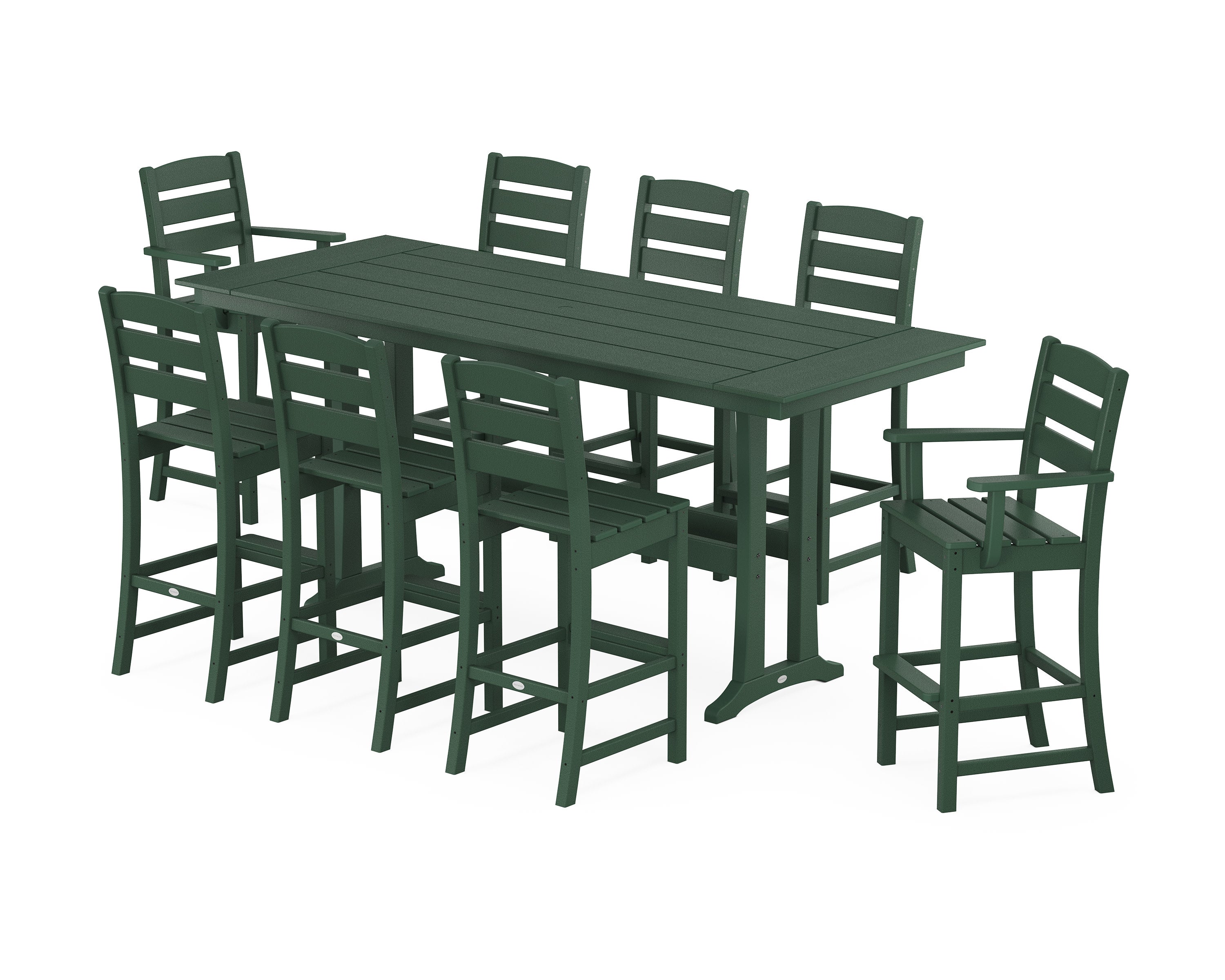 Lakeside 9-Piece Farmhouse Bar Set with Trestle Legs in Green