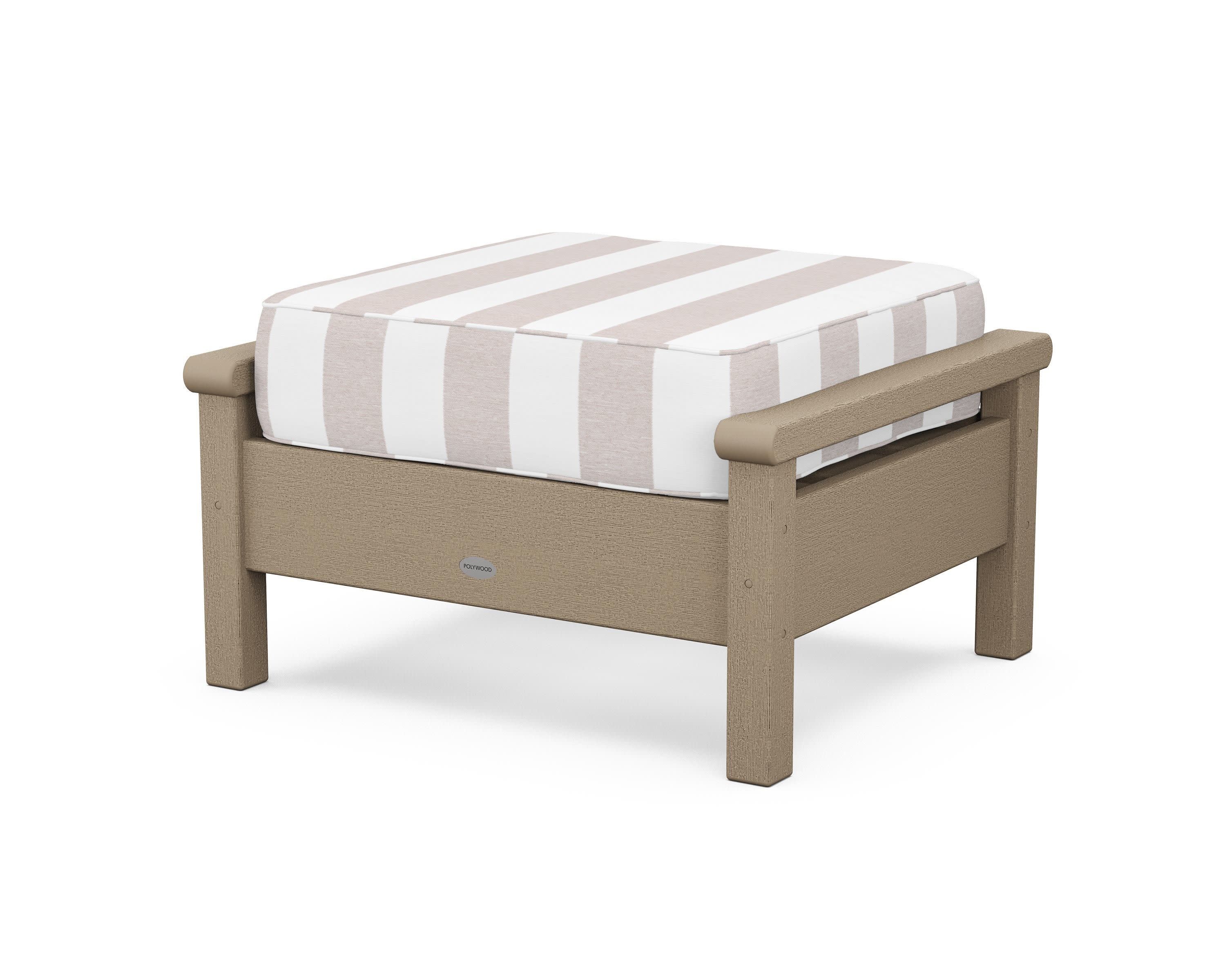 Harbour Deep Seating Ottoman in Vintage Sahara / Cabana Stripe Dune Burlap