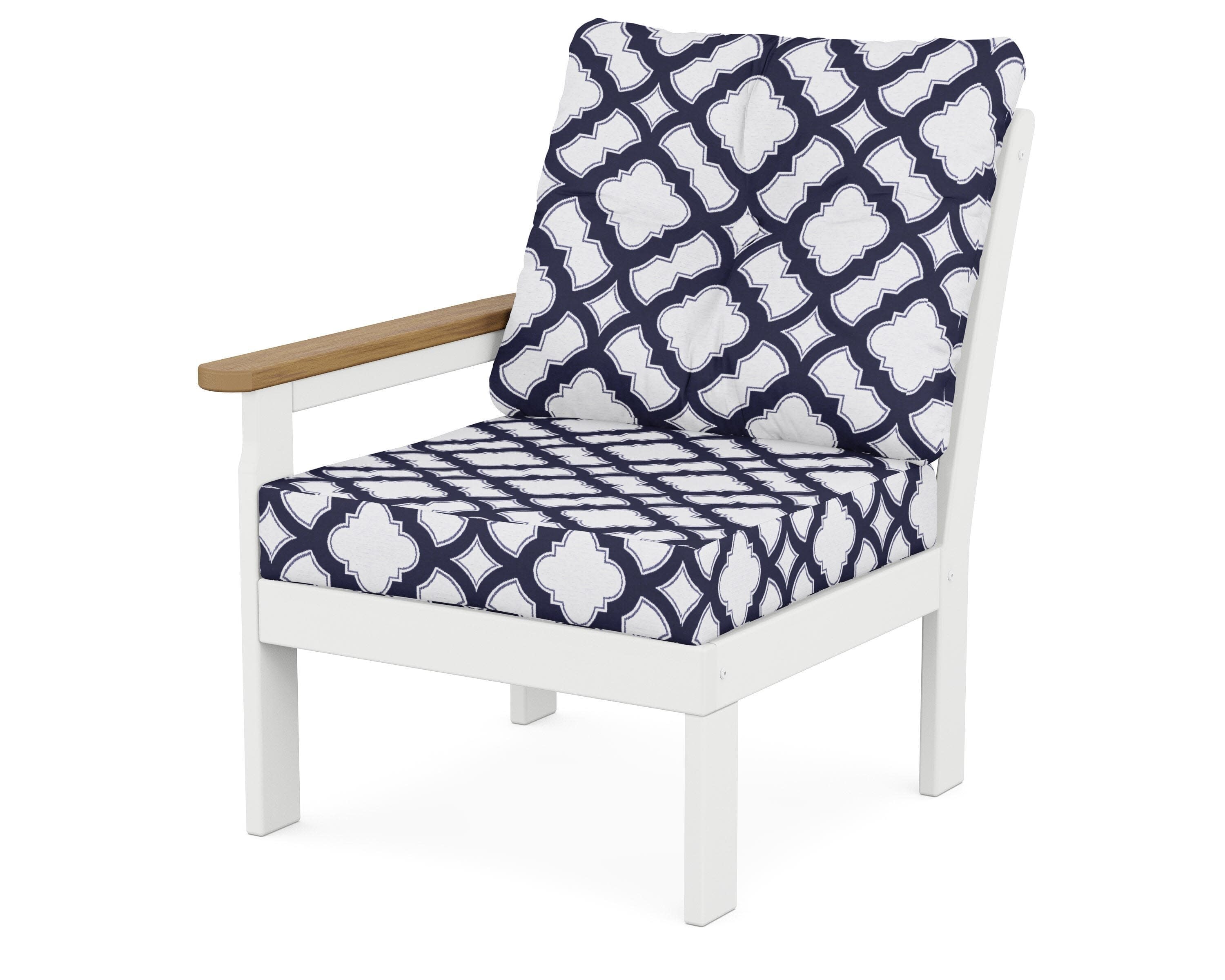 Vineyard Modular Left Arm Chair in White / Natural / Trellis Navy