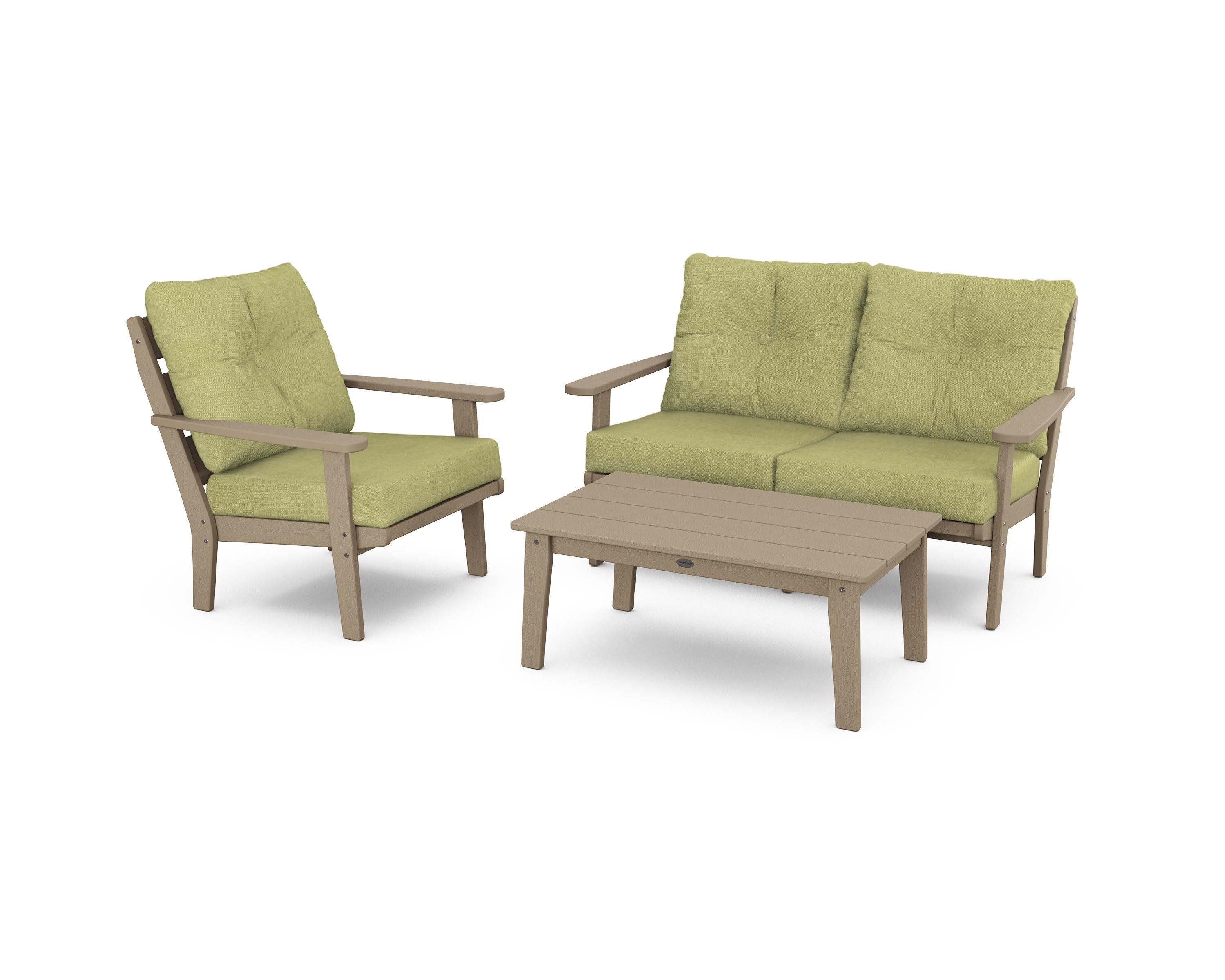 Lakeside 3-Piece Deep Seating Set in Vintage Sahara / Chartreuse Boucle